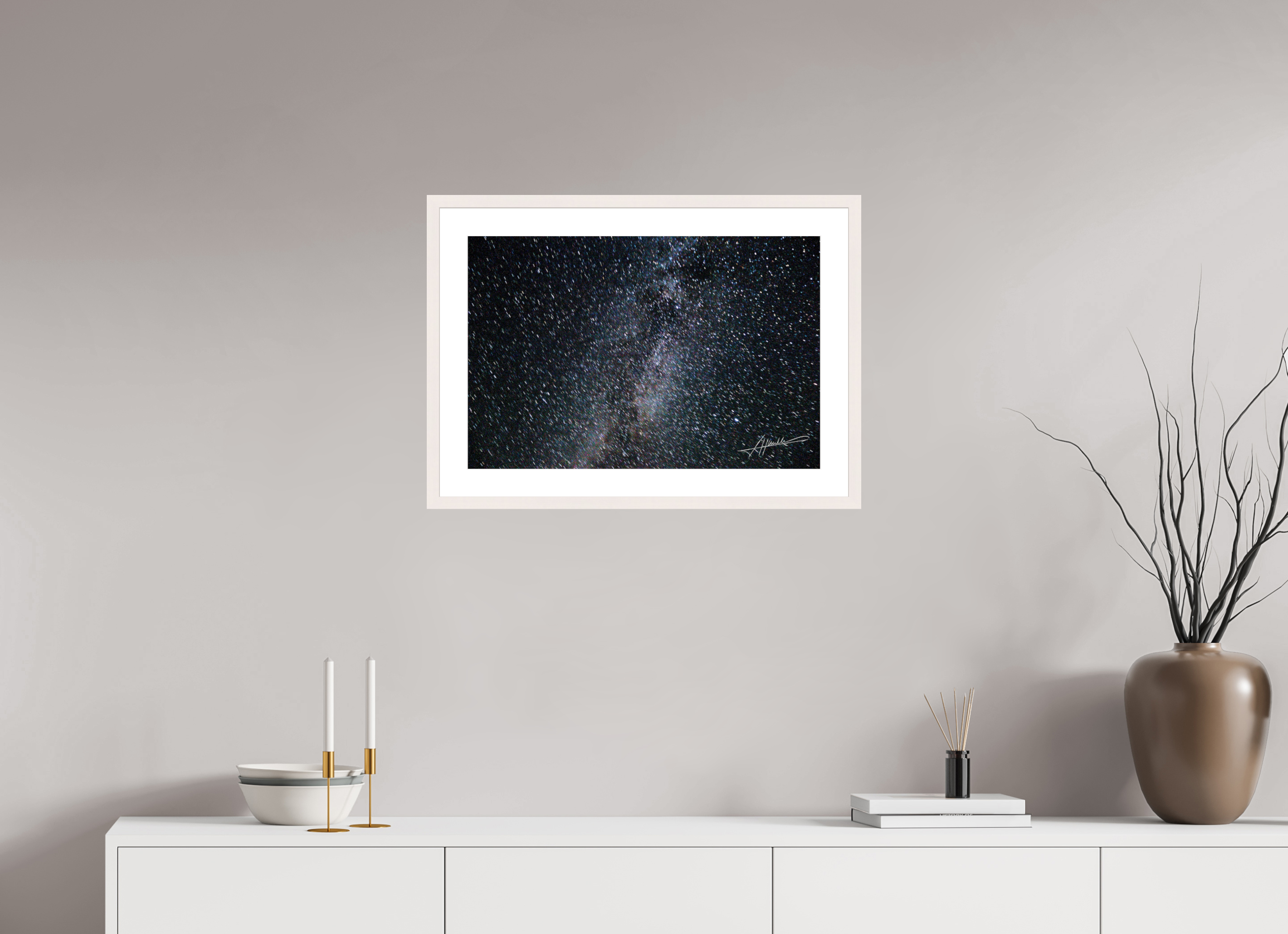 24 x 16″, Solid Wood Frame with Passe-partout Milky Way Galaxy