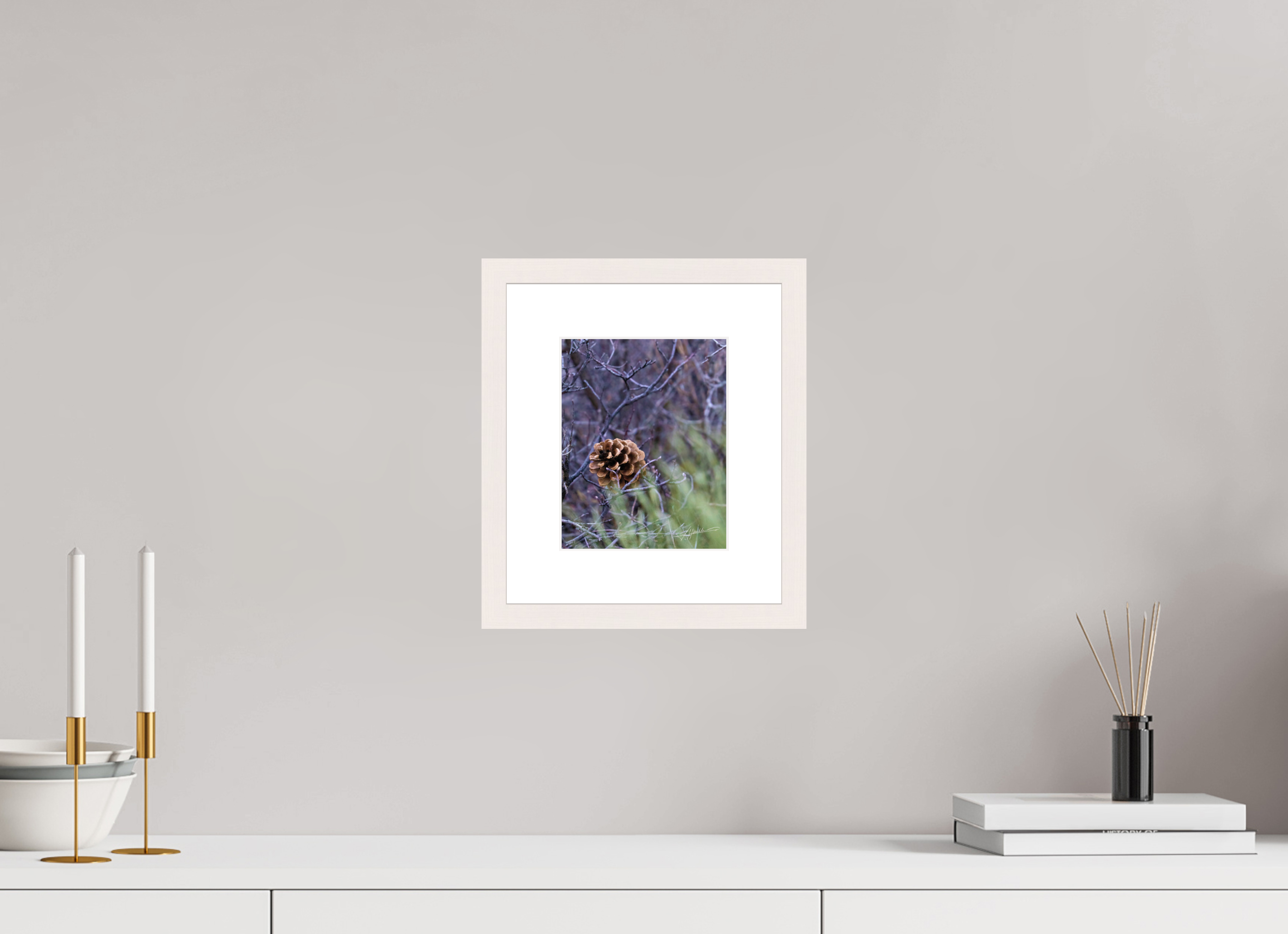 6 x 7.5″, Solid Wood Frame with Passe-partout Mountain Pinecone