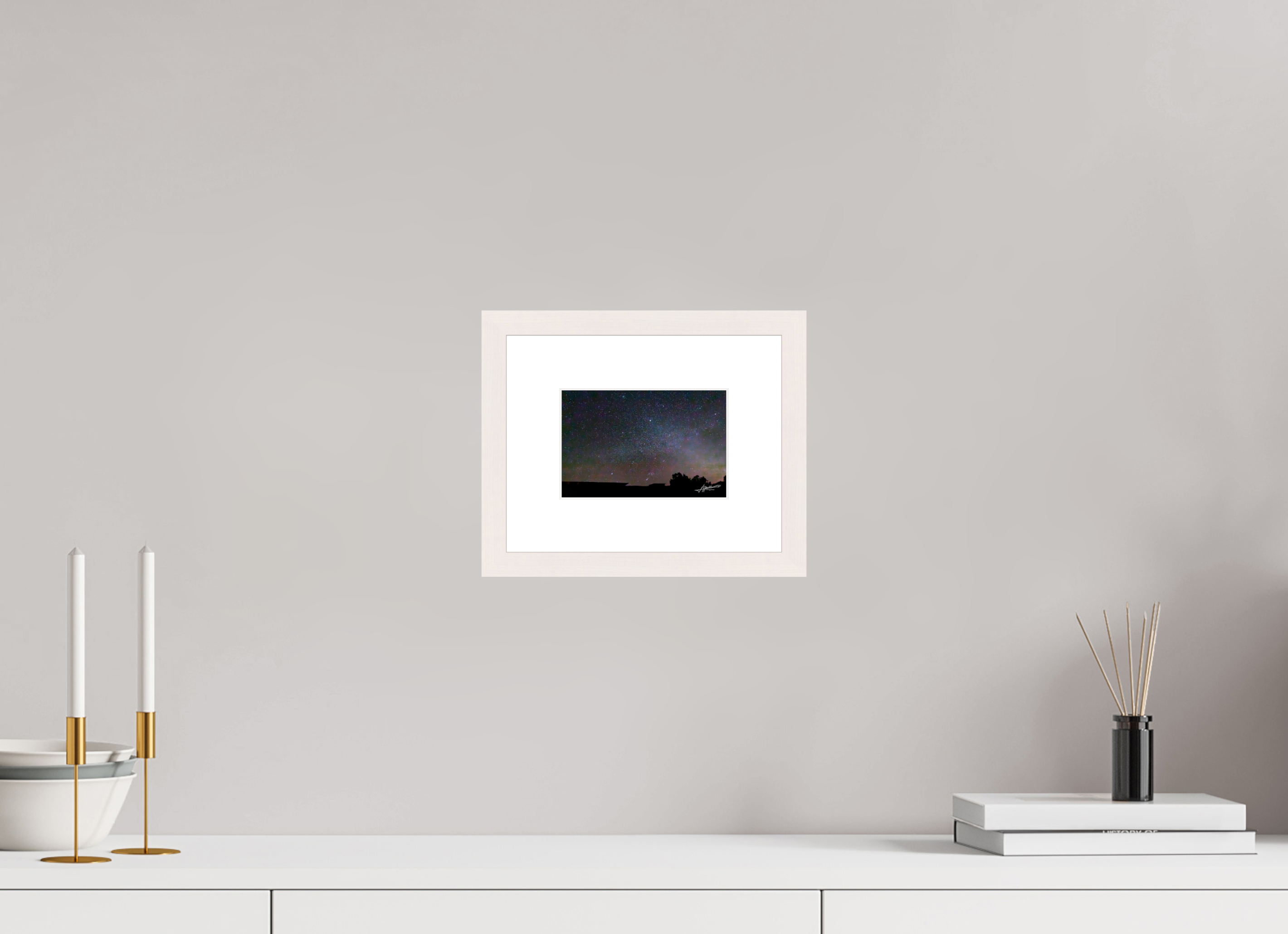 6 x 4″, Solid Wood Frame with Passe-partout Watching the Stars