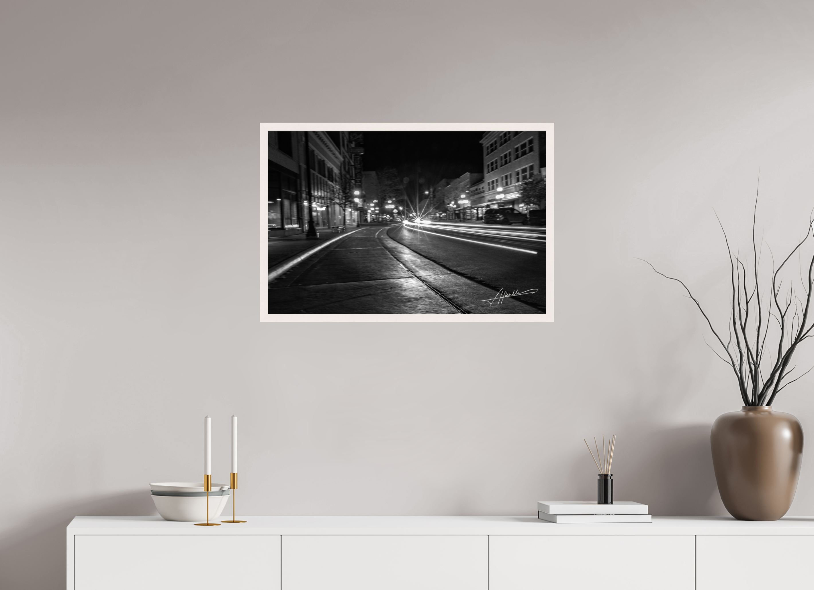 30 x 20″, Gallery Frame A Street at Night
