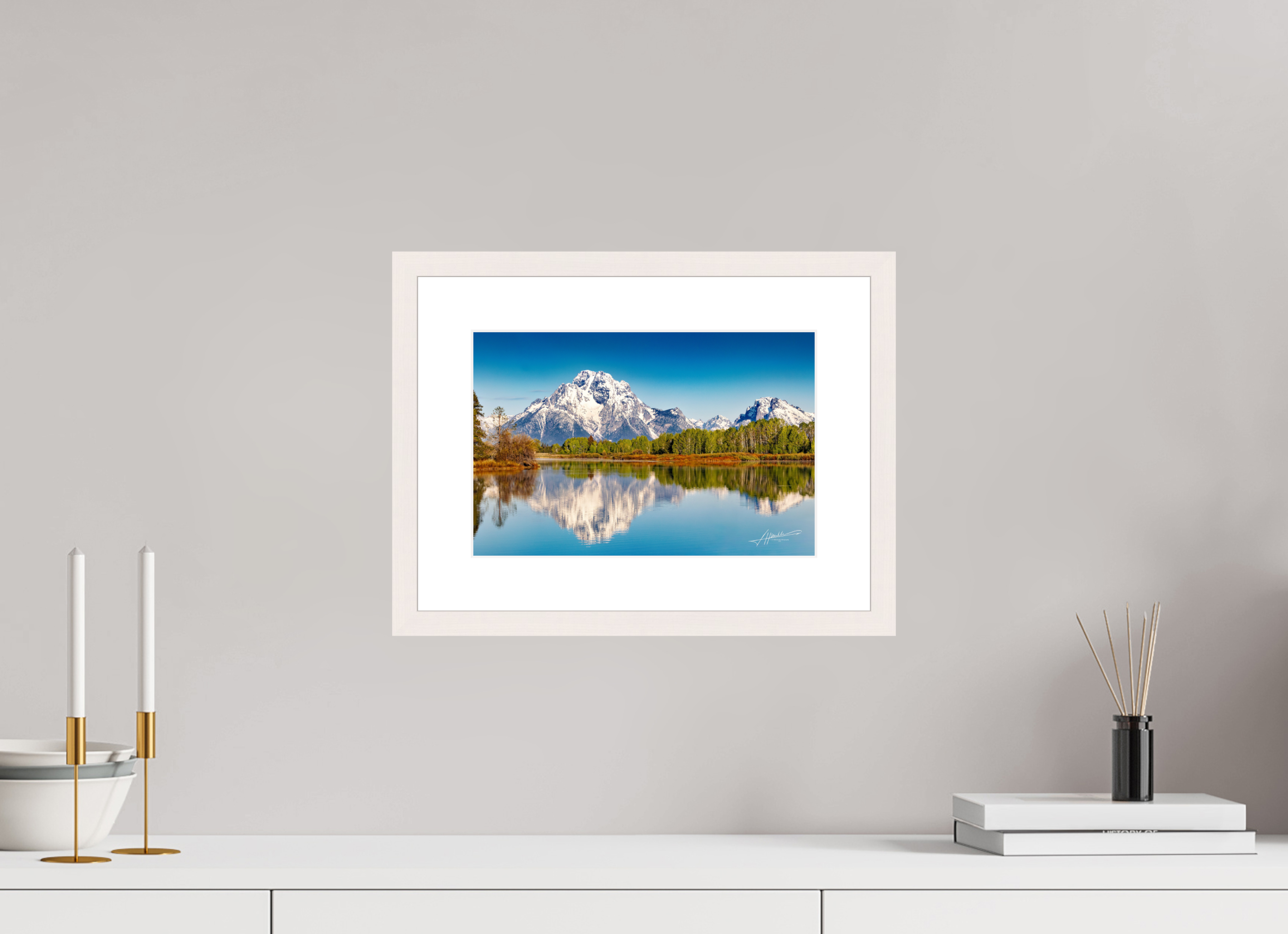 12 x 8″, Solid Wood Frame with Passe-partout Serene Reflection