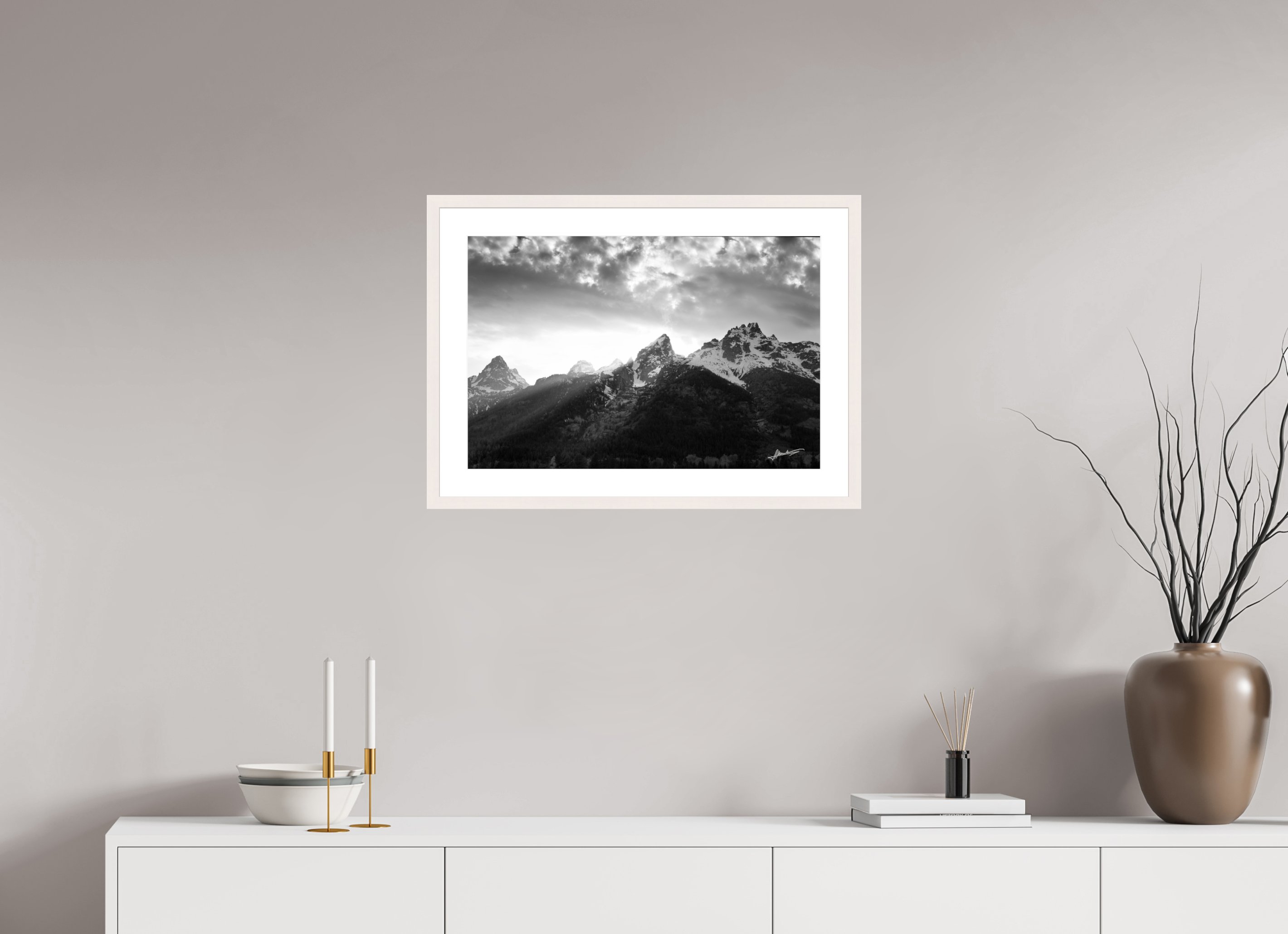24 x 16″, Solid Wood Frame with Passe-partout Nostalgic Tetons