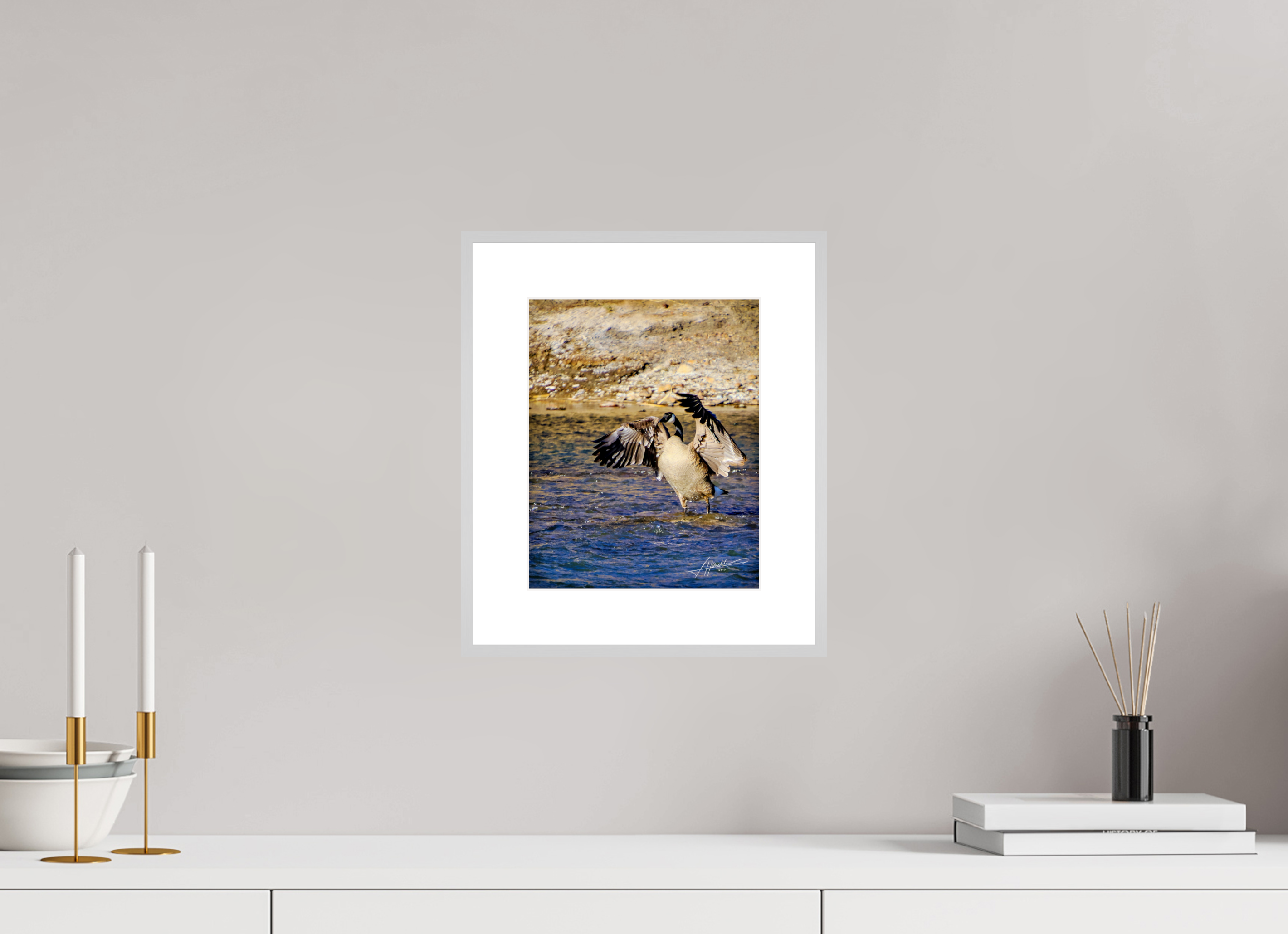 8 x 10″, Changeable Magnetic Frame The Bathing Goose