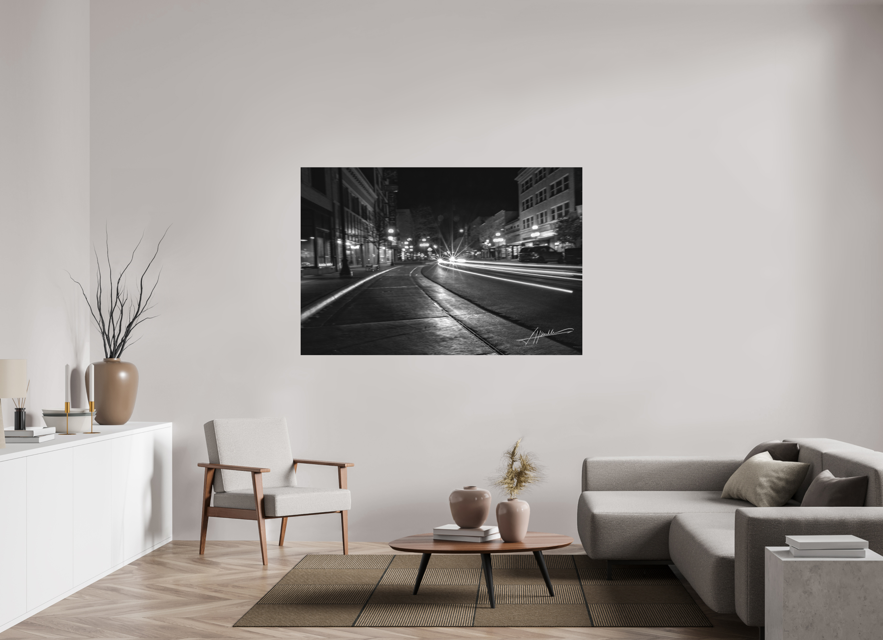 66 x 44″, Ilford Aluminum BW A Street at Night