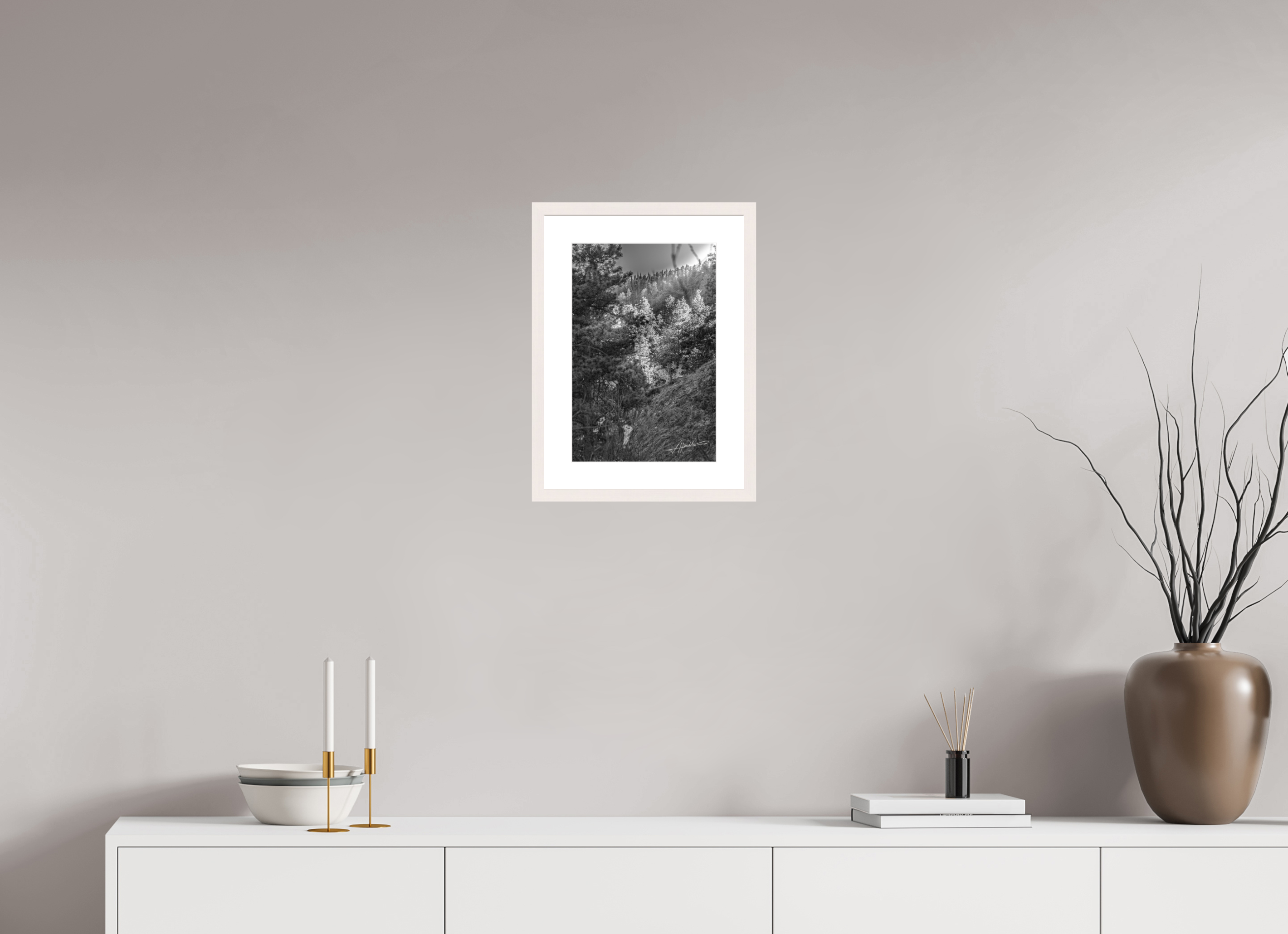 10 x 15″, Solid Wood Frame with Passe-partout Sun in the Mountains