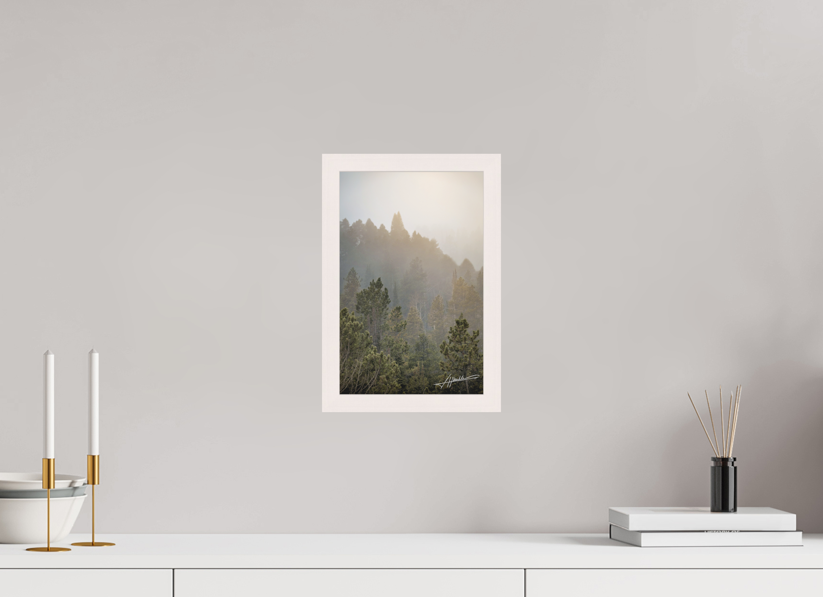 8 x 12″, Shadow Box Frame Glowing Mountain Fog