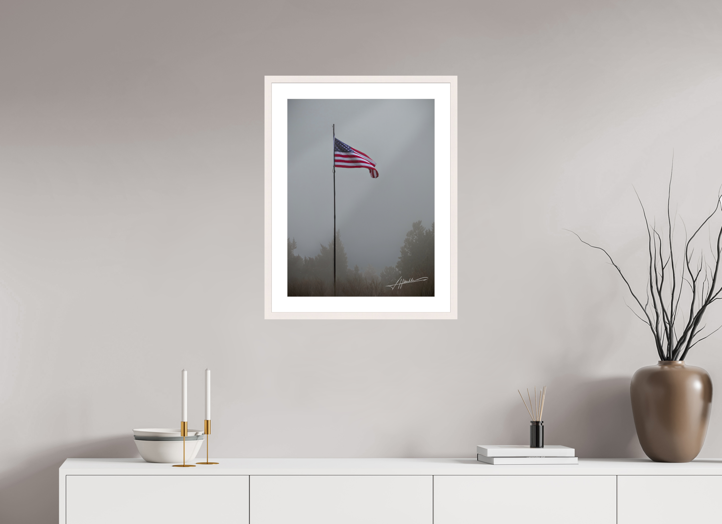 18 x 24″, Solid Wood Frame with Passe-partout Flag in the Breeze
