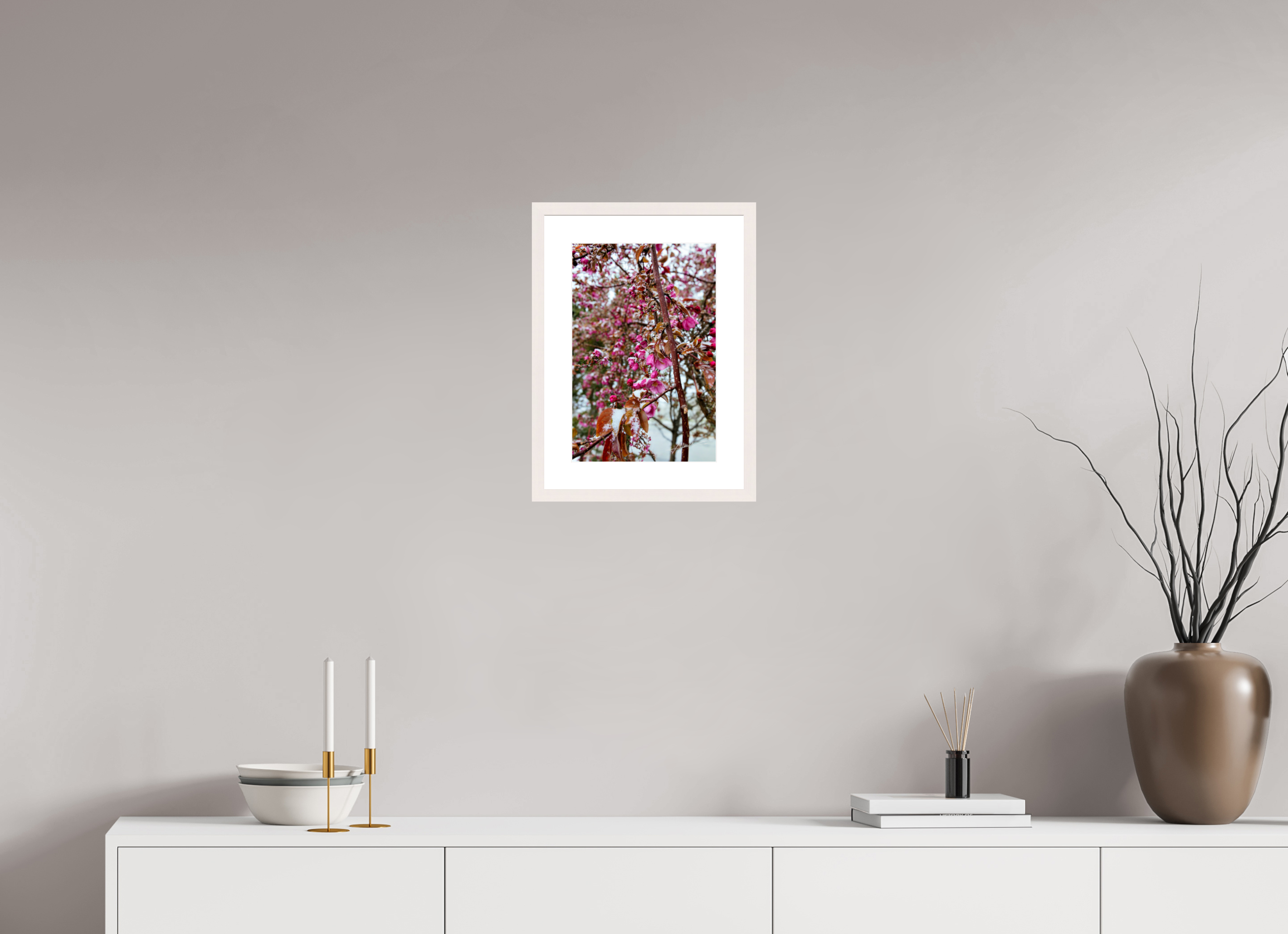 10 x 15″, Solid Wood Frame with Passe-partout Late Spring Snow