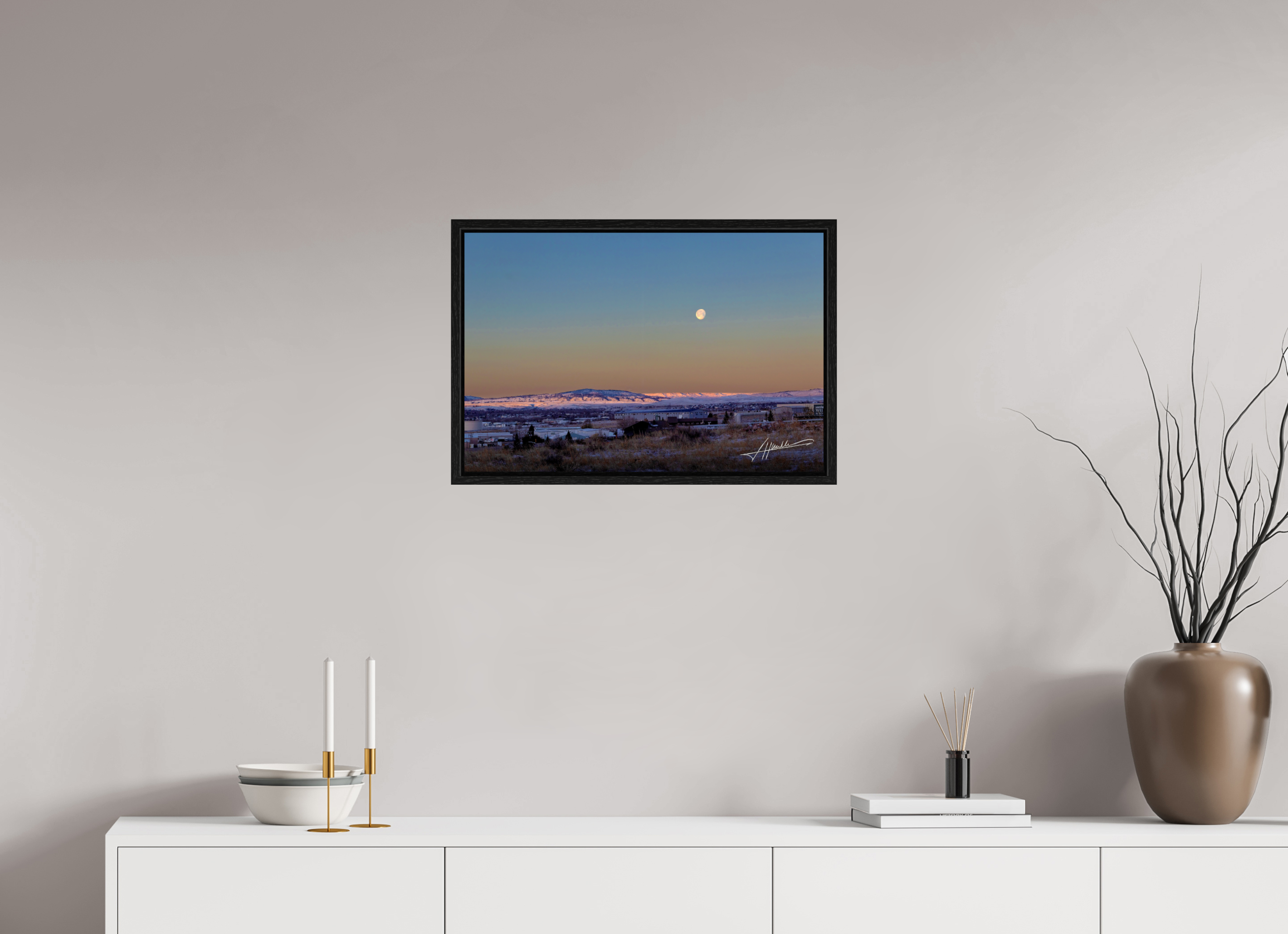 24 x 16″, Floater Frame Full Moon at Sunrise