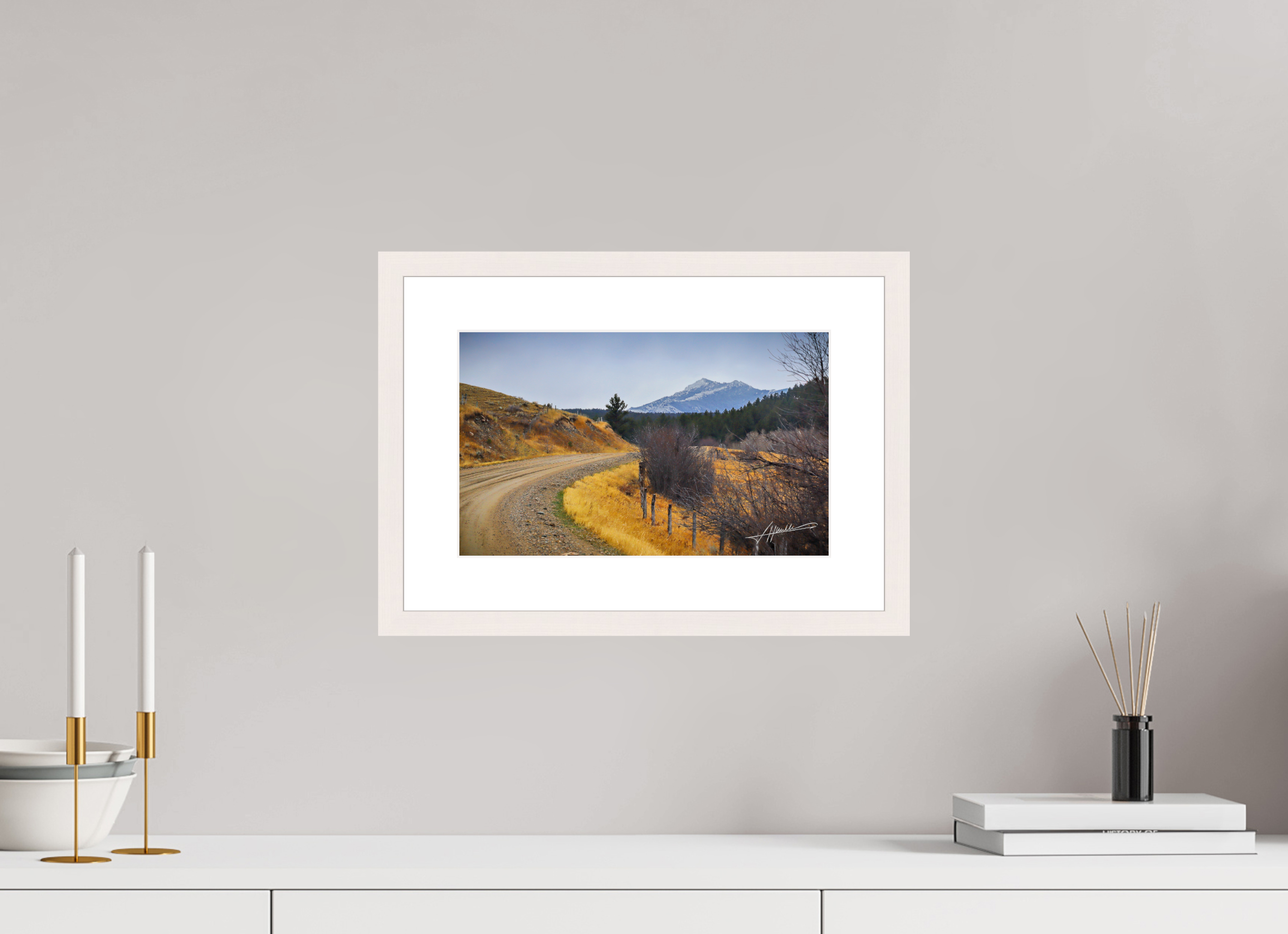 13 x 8″, Solid Wood Frame with Passe-partout The Road to Adventure
