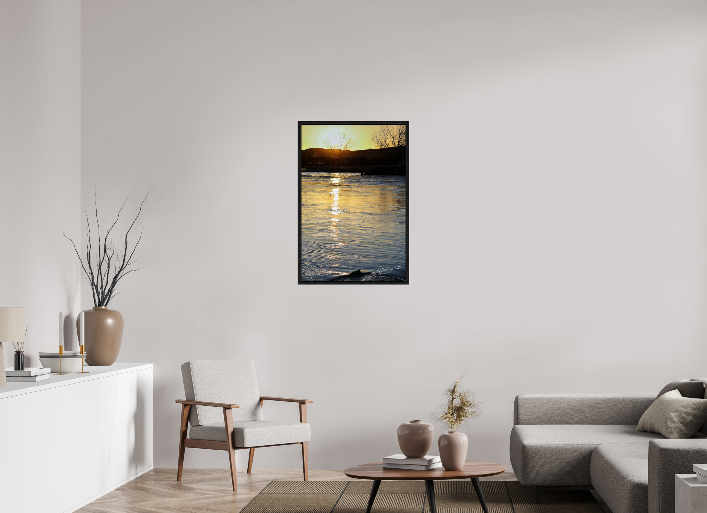 24 x 36″, Floater Frame Sunset on the River
