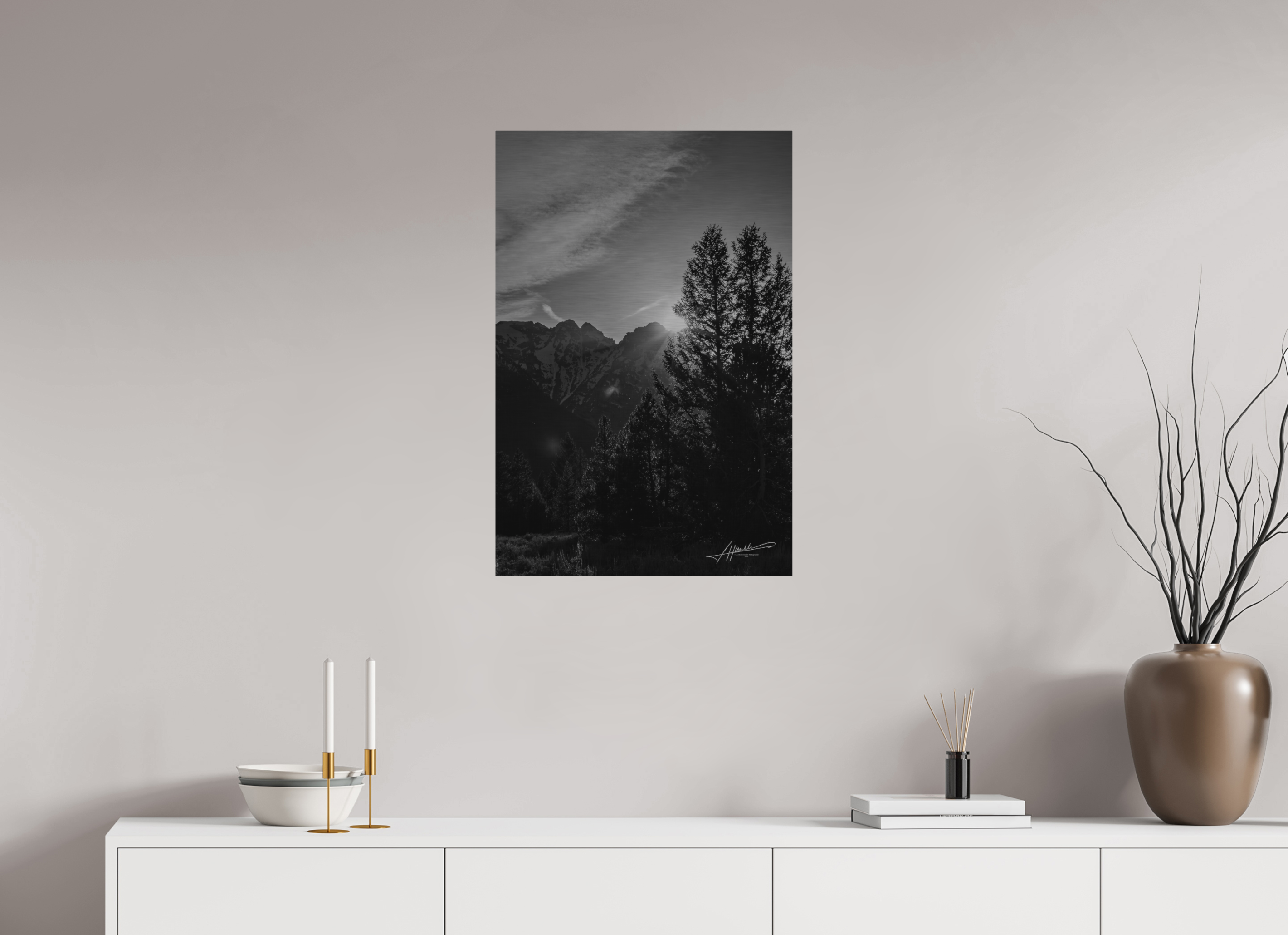 20 x 30″, Direct Brushed Aluminum B/W Peaks