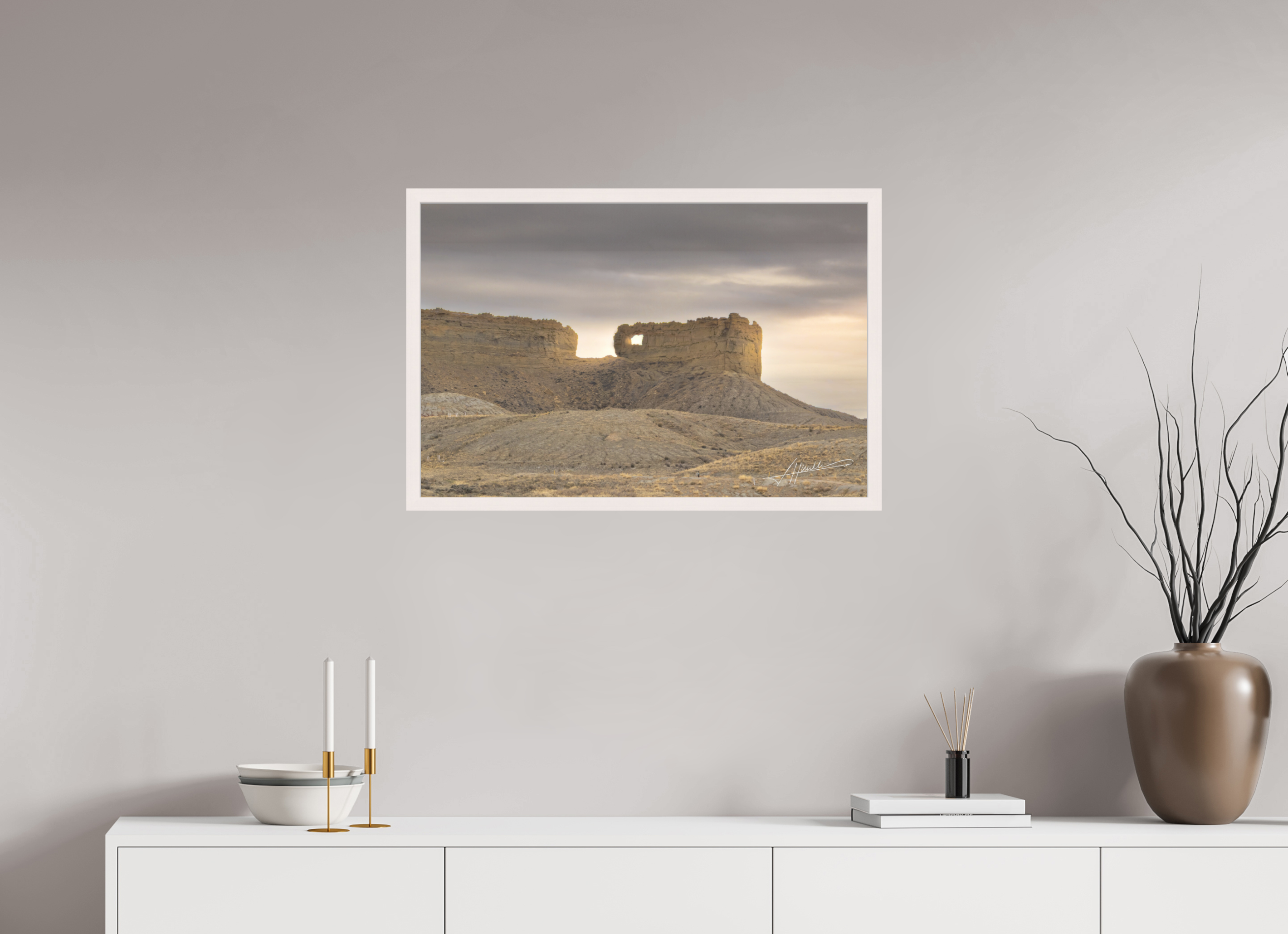 30 x 20″, Shadow Box Frame Sun on the Buttes