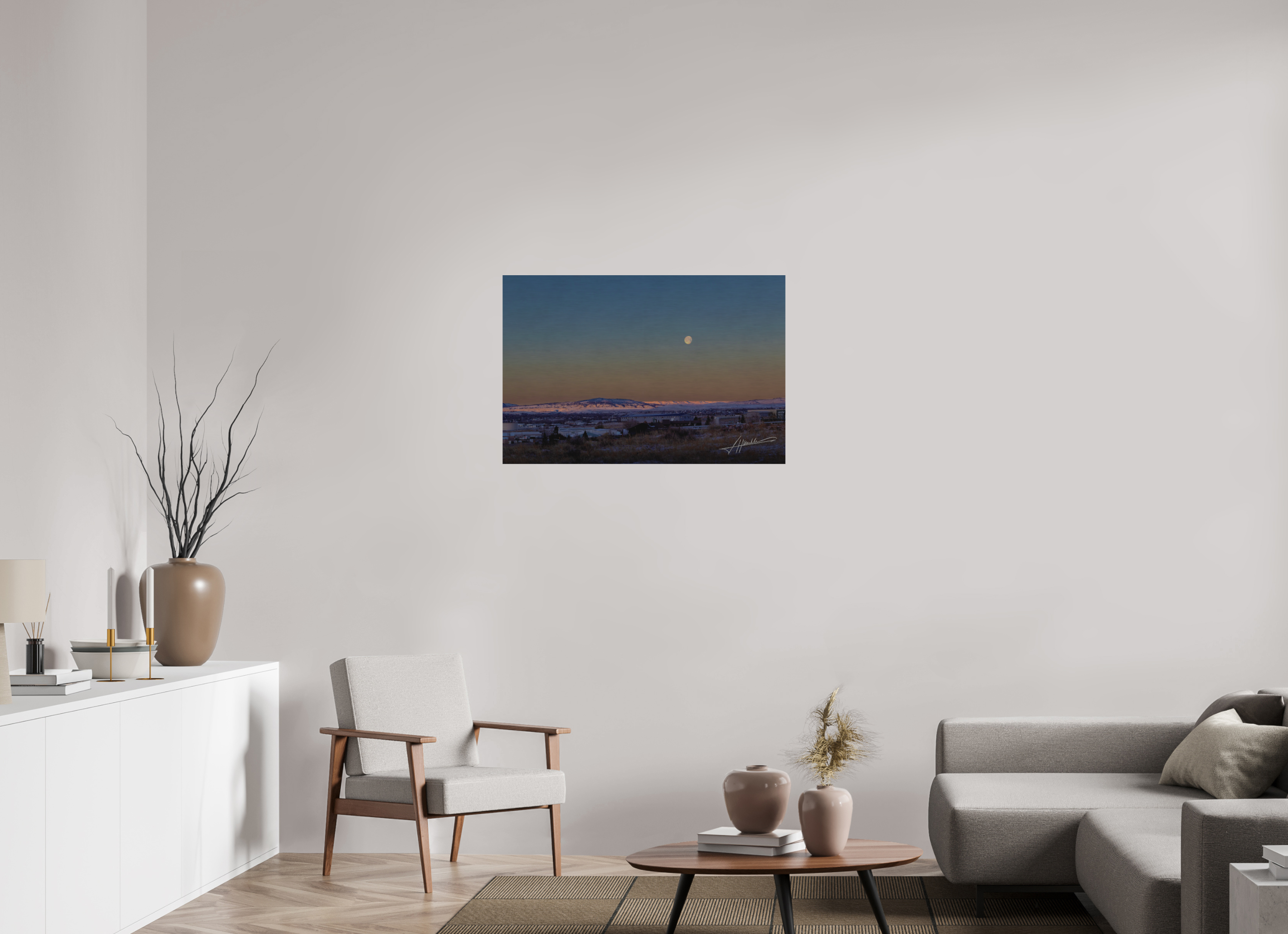 36 x 24″, Direct Brushed Aluminum Full Moon at Sunrise
