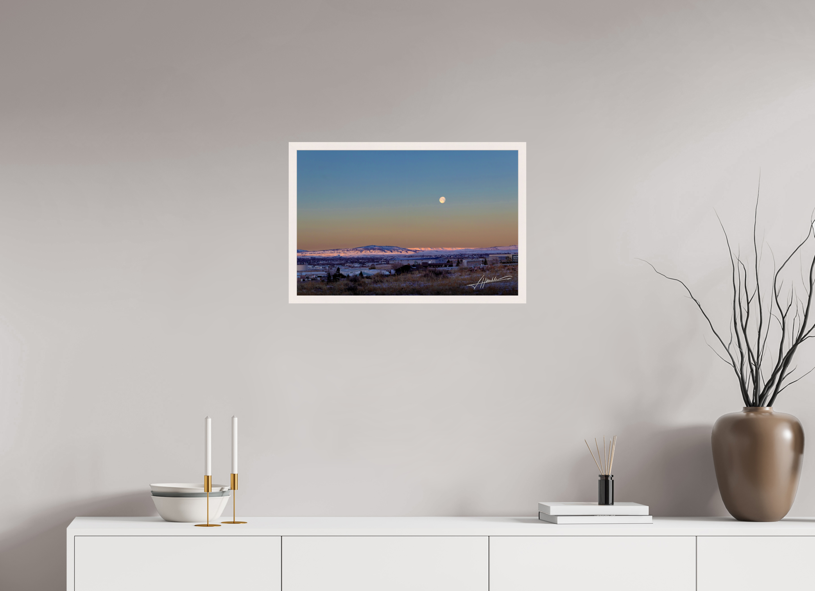 24 x 16″, Gallery Frame Full Moon at Sunrise
