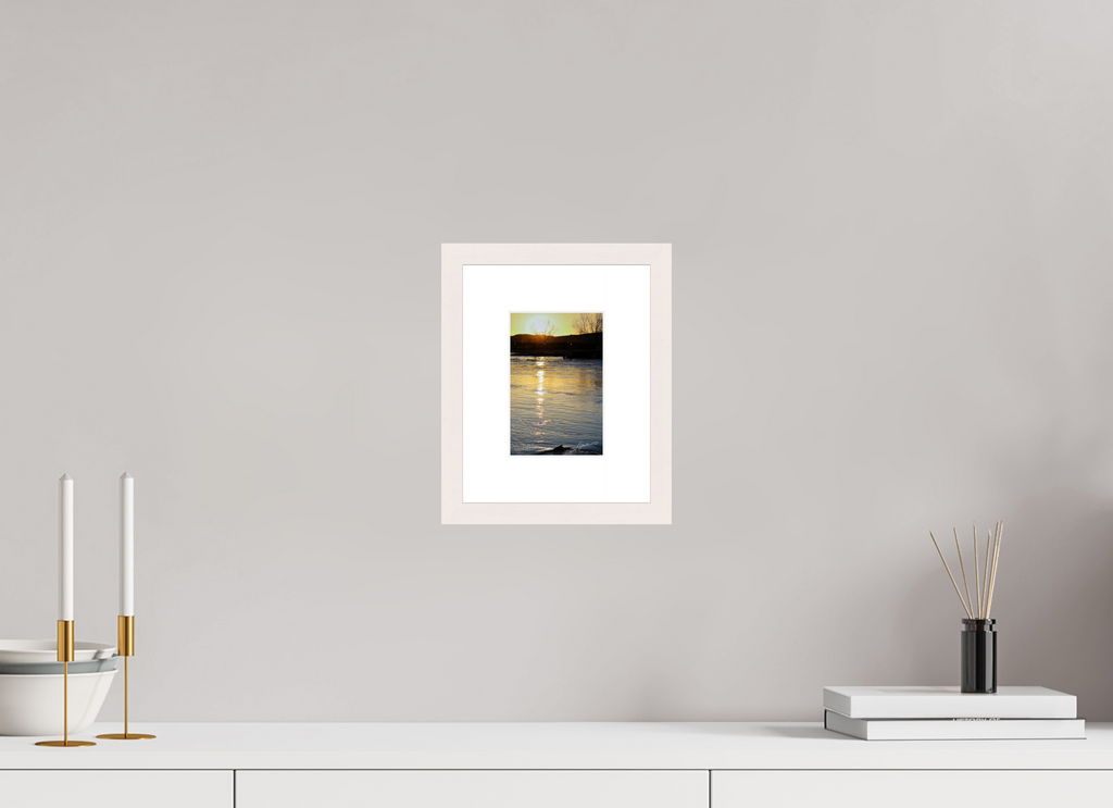 4 x 6″, Solid Wood Frame with Passe-partout Sunset on the River