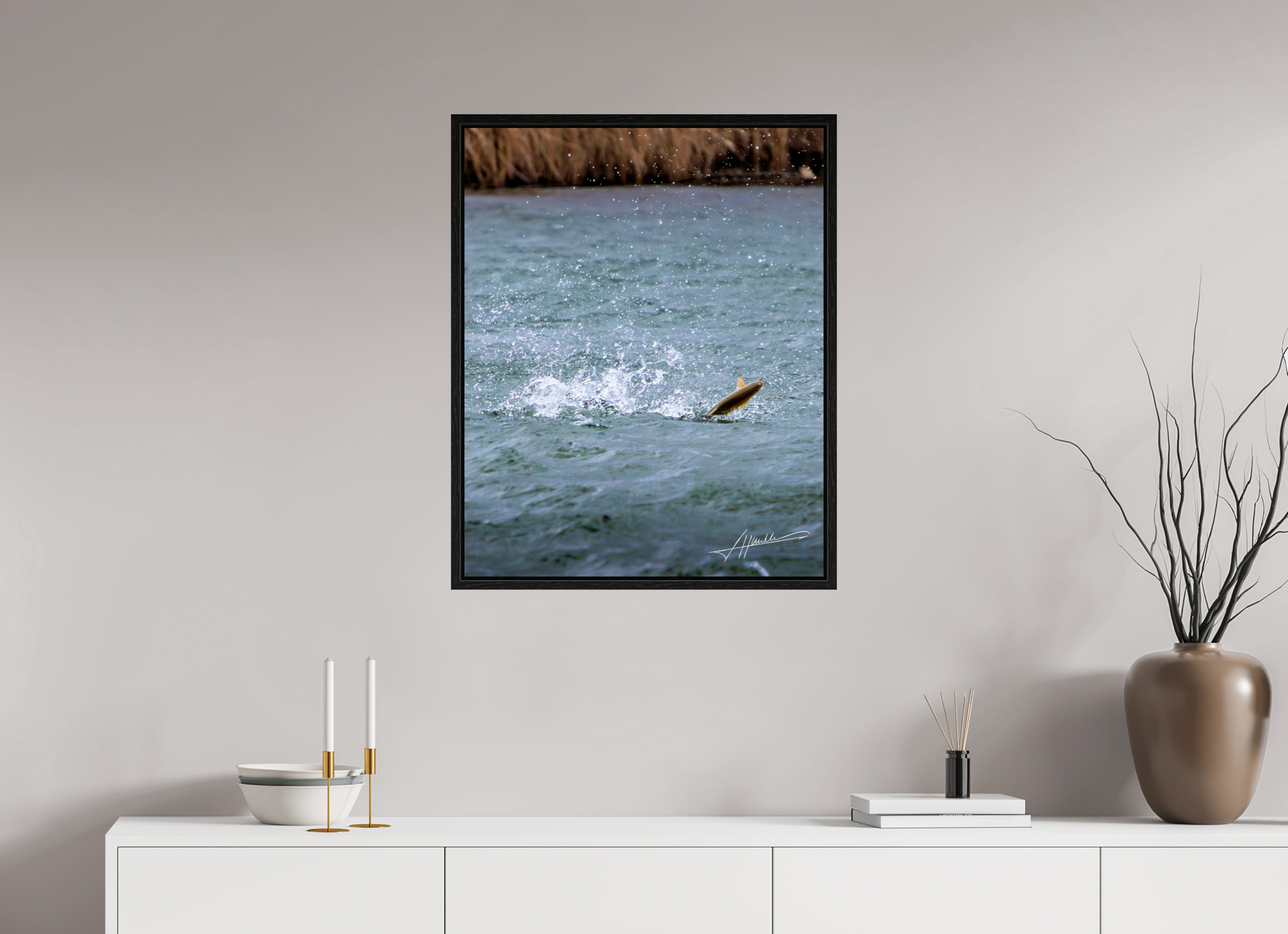 24 x 30″, Floater Frame Jumping Rainbow Trout