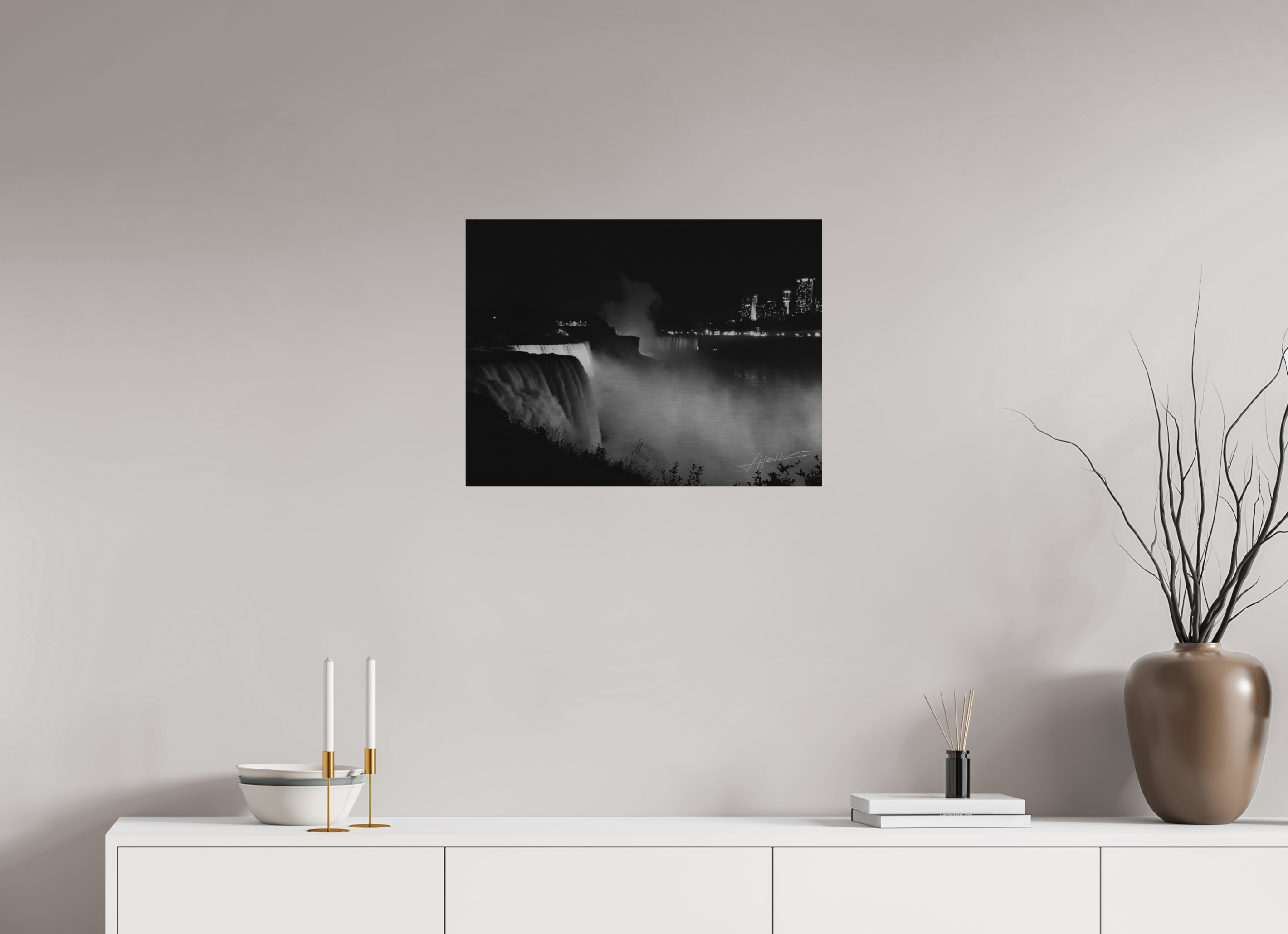 24 x 18″, Direct Brushed Aluminum A Night at Niagara