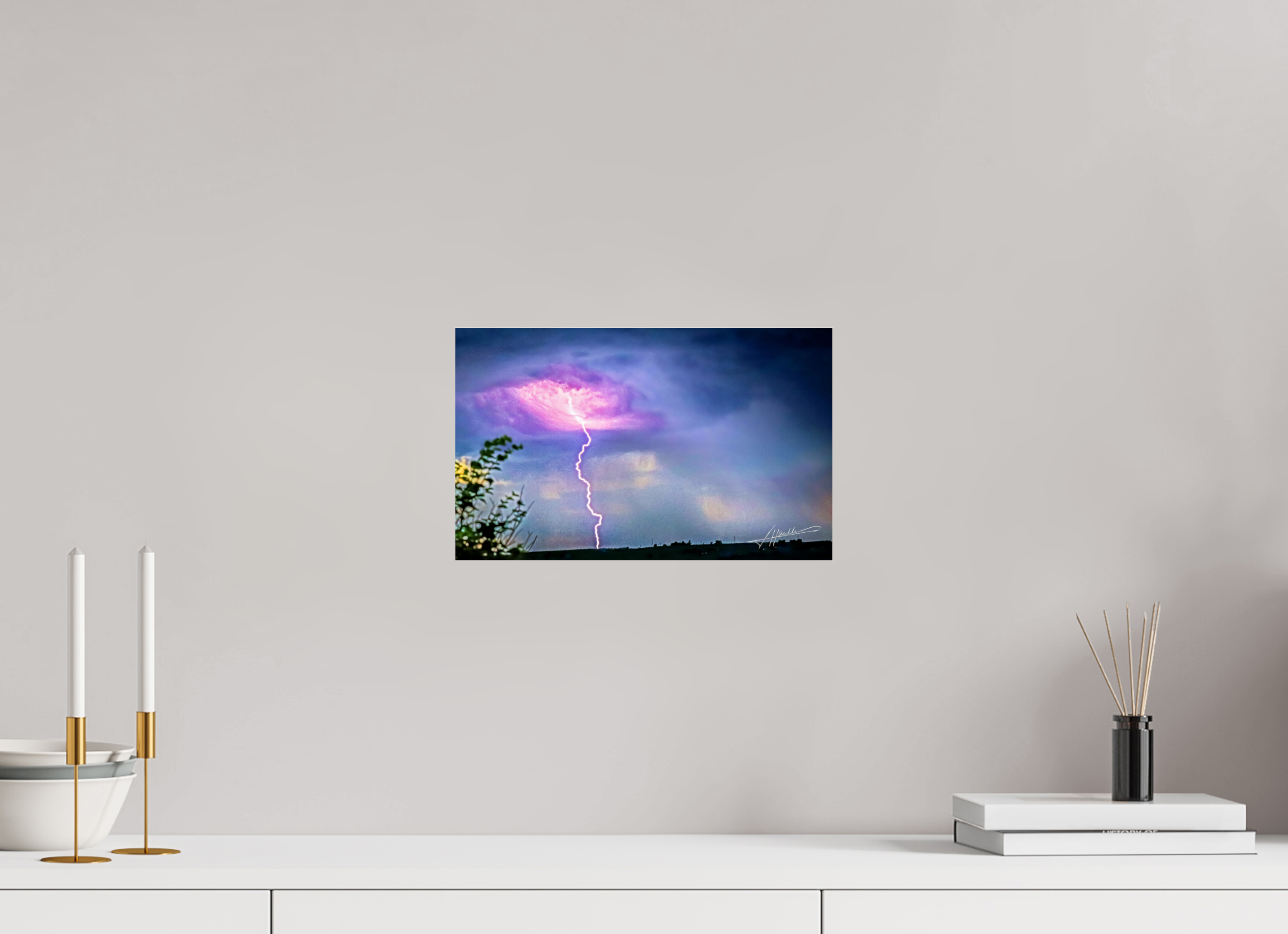13 x 8″, Metallic Under Acrylic Lightning Strike