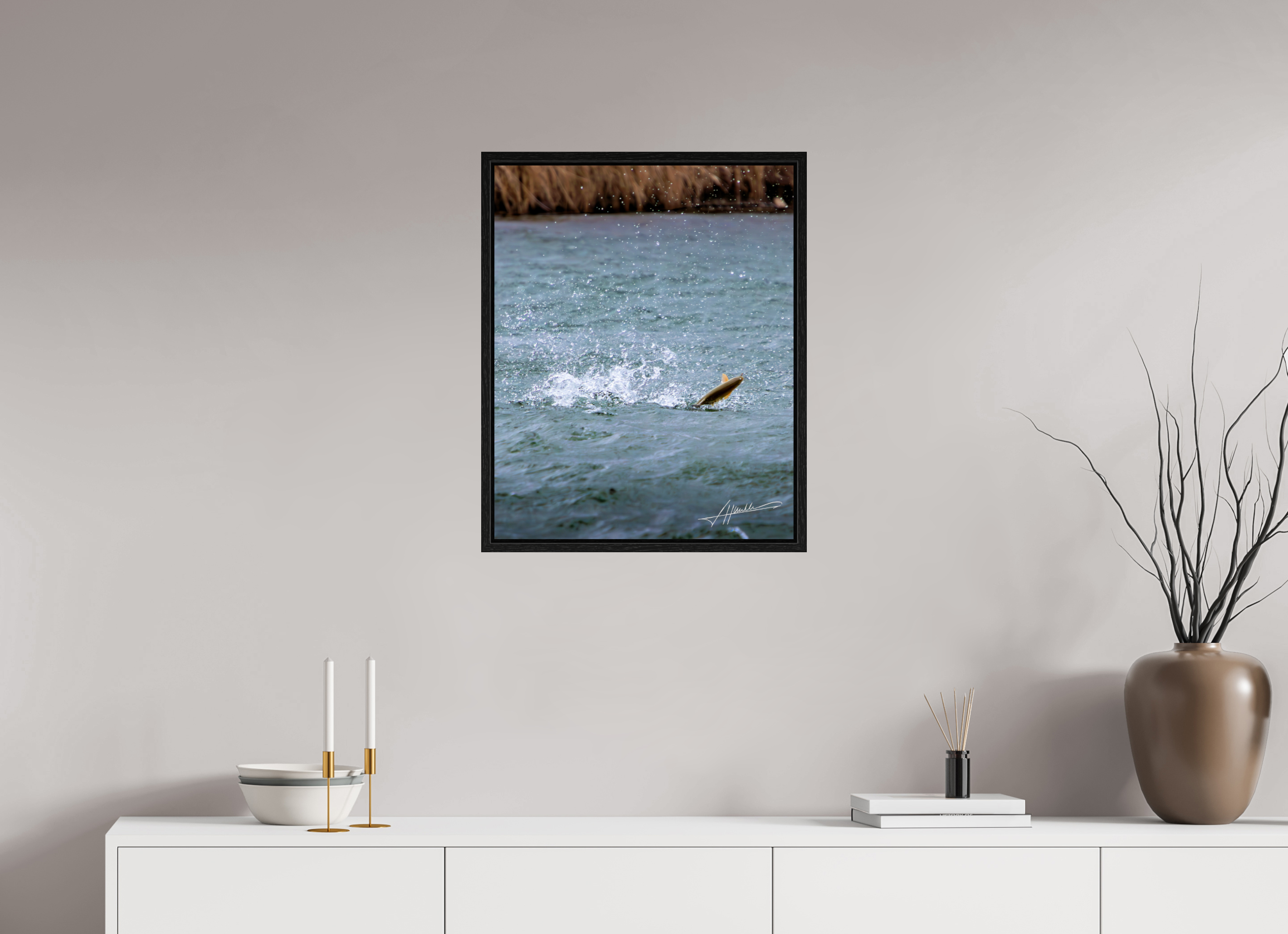 20 x 25″, Floater Frame Jumping Rainbow Trout