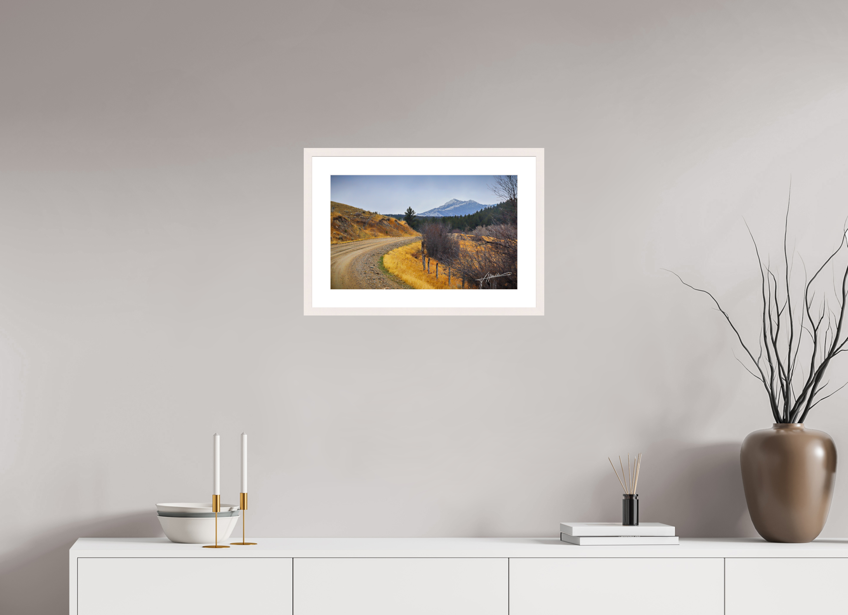 19.4 x 12″, Solid Wood Frame with Passe-partout The Road to Adventure