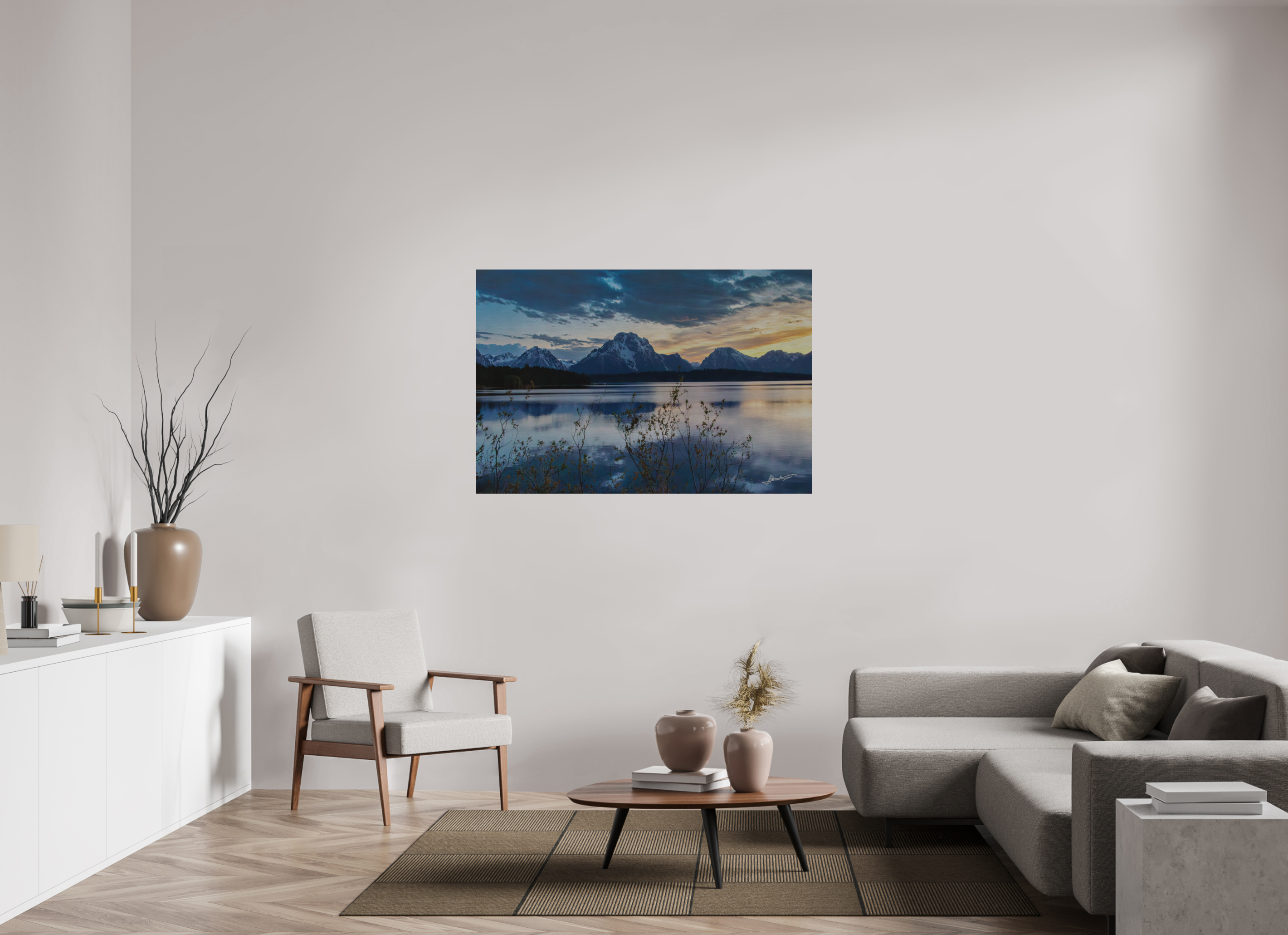 54 x 36″, Direct Brushed Aluminum Sunset on Jackson Lake