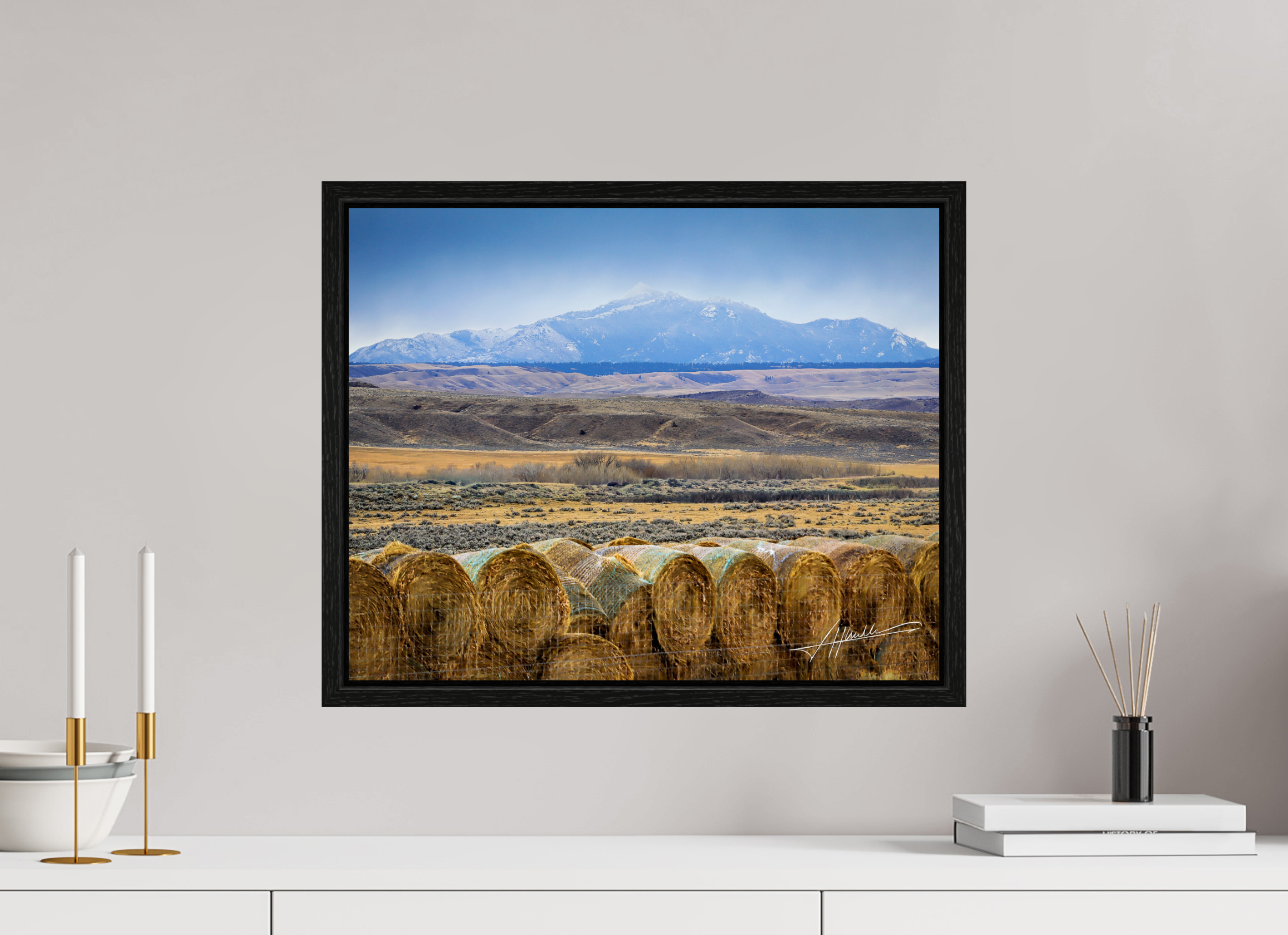 20 x 16″, Floater Frame Hay Bales on the Prairie