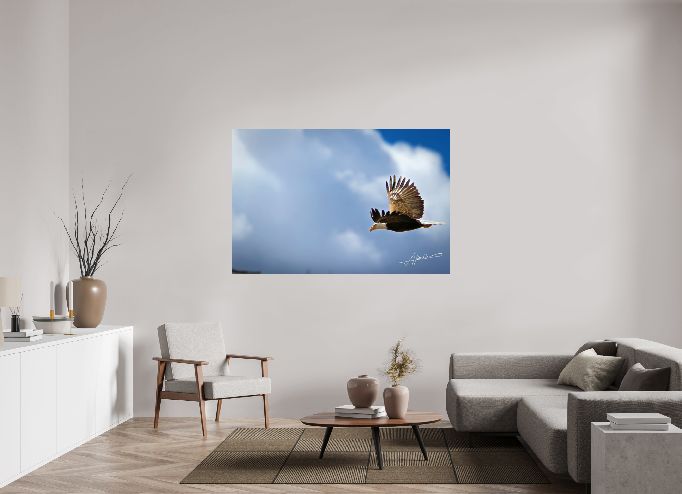 66 x 44″, Photo Print Under Acrylic Glass Bald Eagle Flying