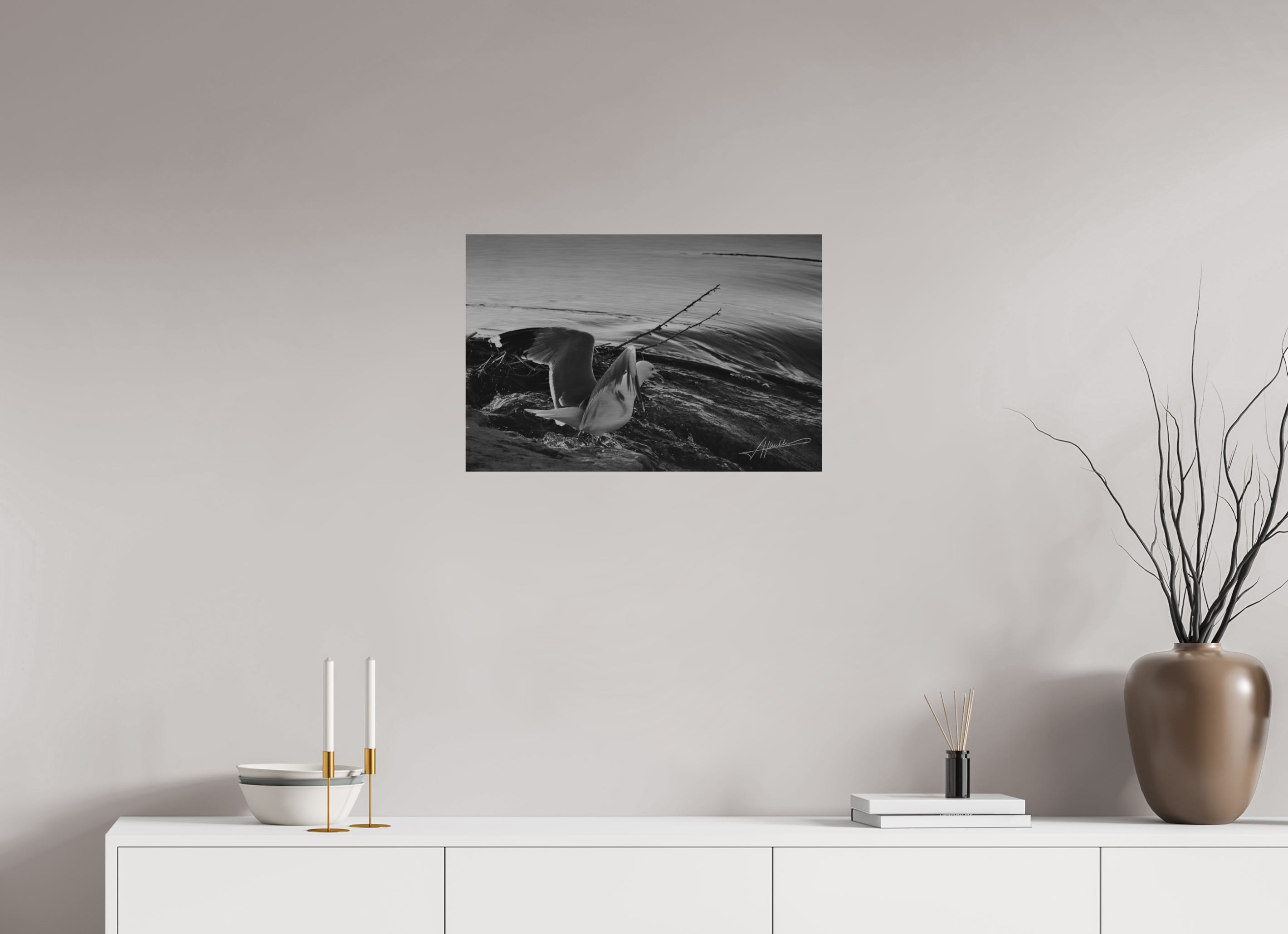 24 x 16″, Direct Brushed Aluminum Seagull Takes Flight