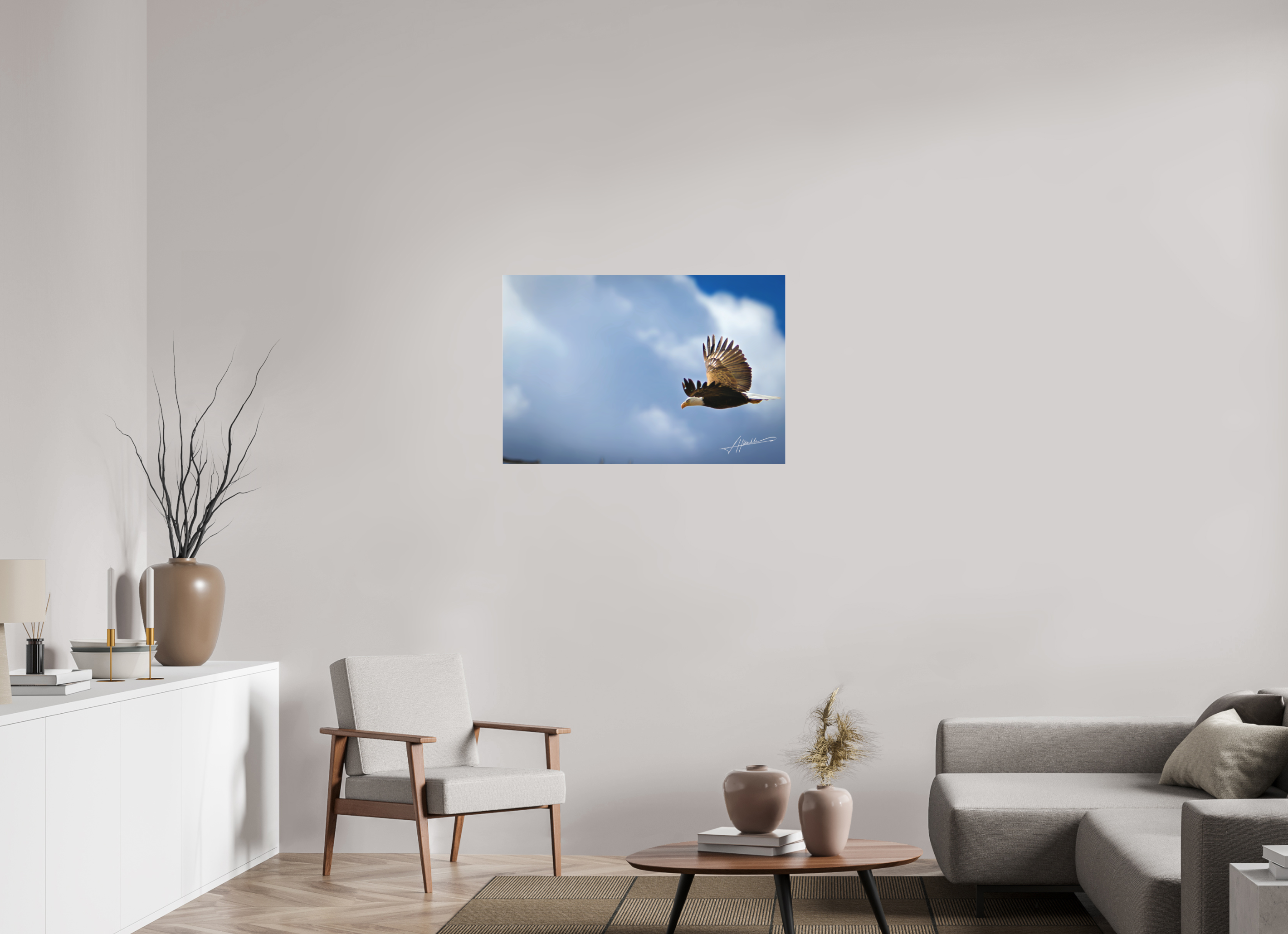 36 x 24″, Fine Pigment Under Acrylic Bald Eagle Flying