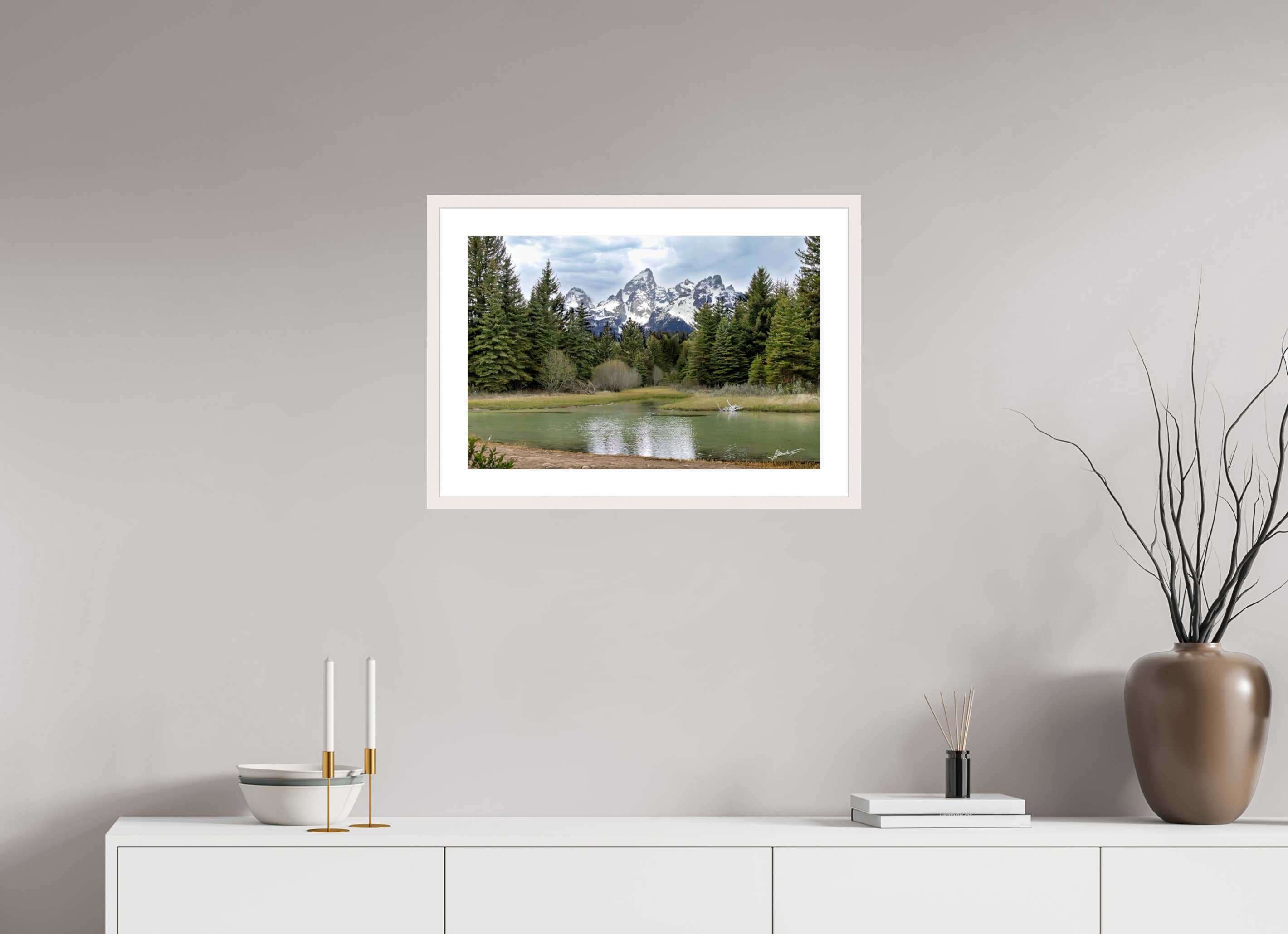 24 x 16″, Solid Wood Frame with Passe-partout Mountain Reflection