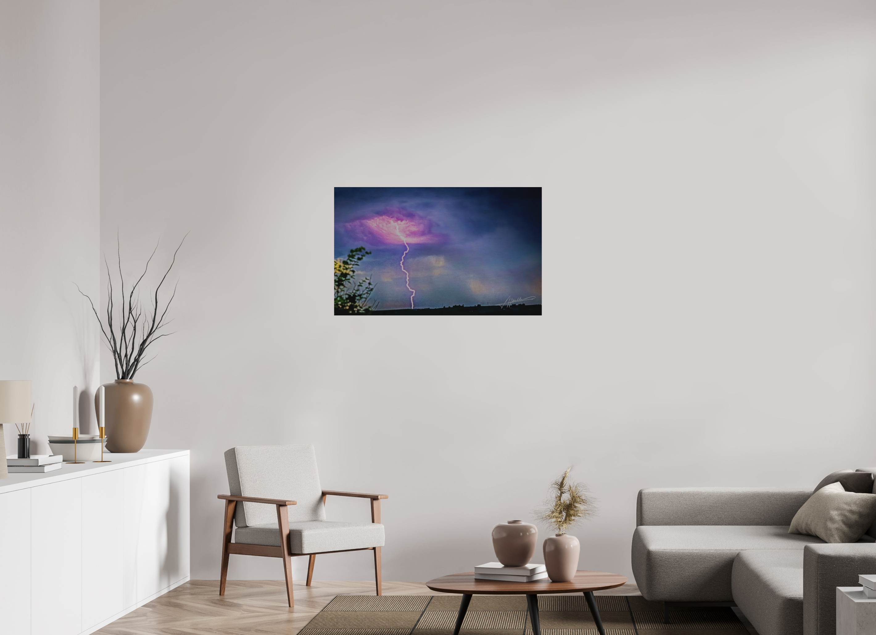 38.9 x 24″, Direct Brushed Aluminum Lightning Strike