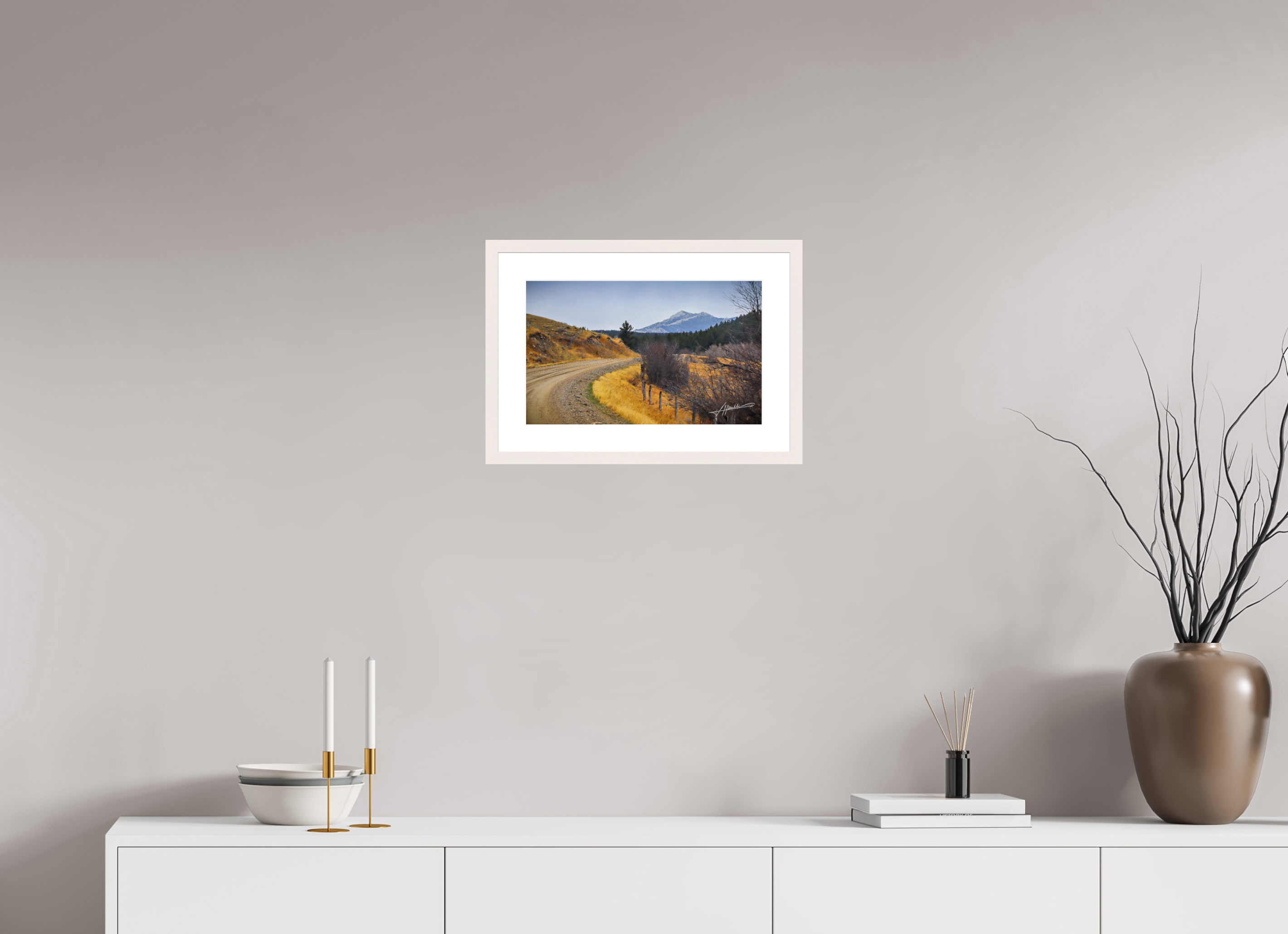16.2 x 10″, Solid Wood Frame with Passe-partout The Road to Adventure
