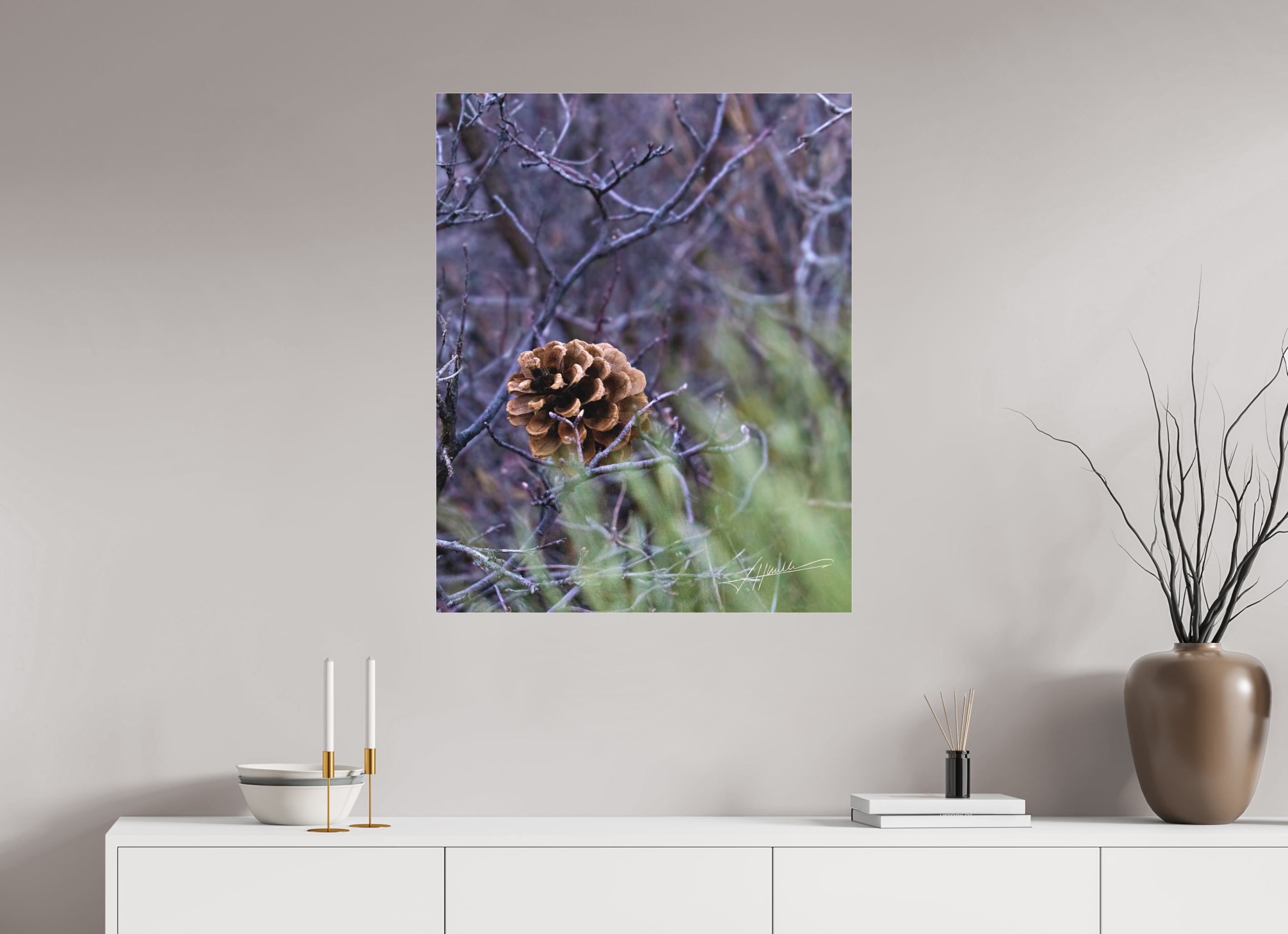 28 x 35″, Fine Pigment Under Acrylic Mountain Pinecone