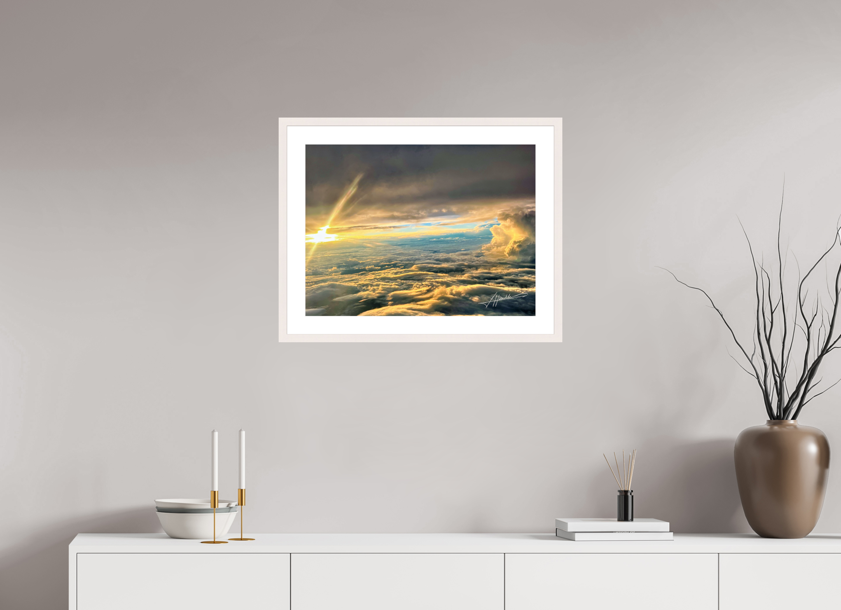 24 x 18″, Solid Wood Frame with Passe-partout Above the clouds
