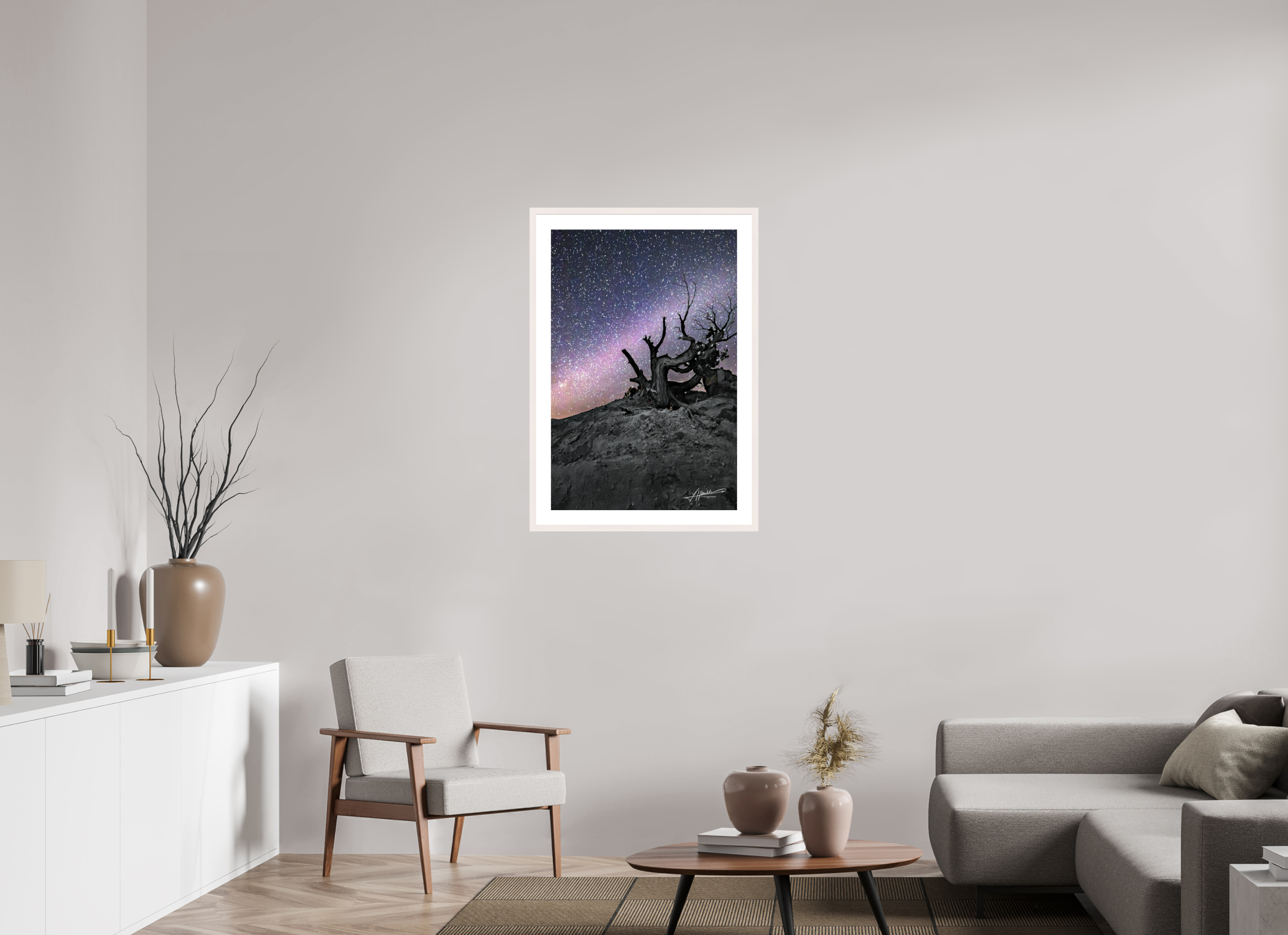 24 x 36″, Solid Wood Frame with Passe-partout Reaching the Milky Way