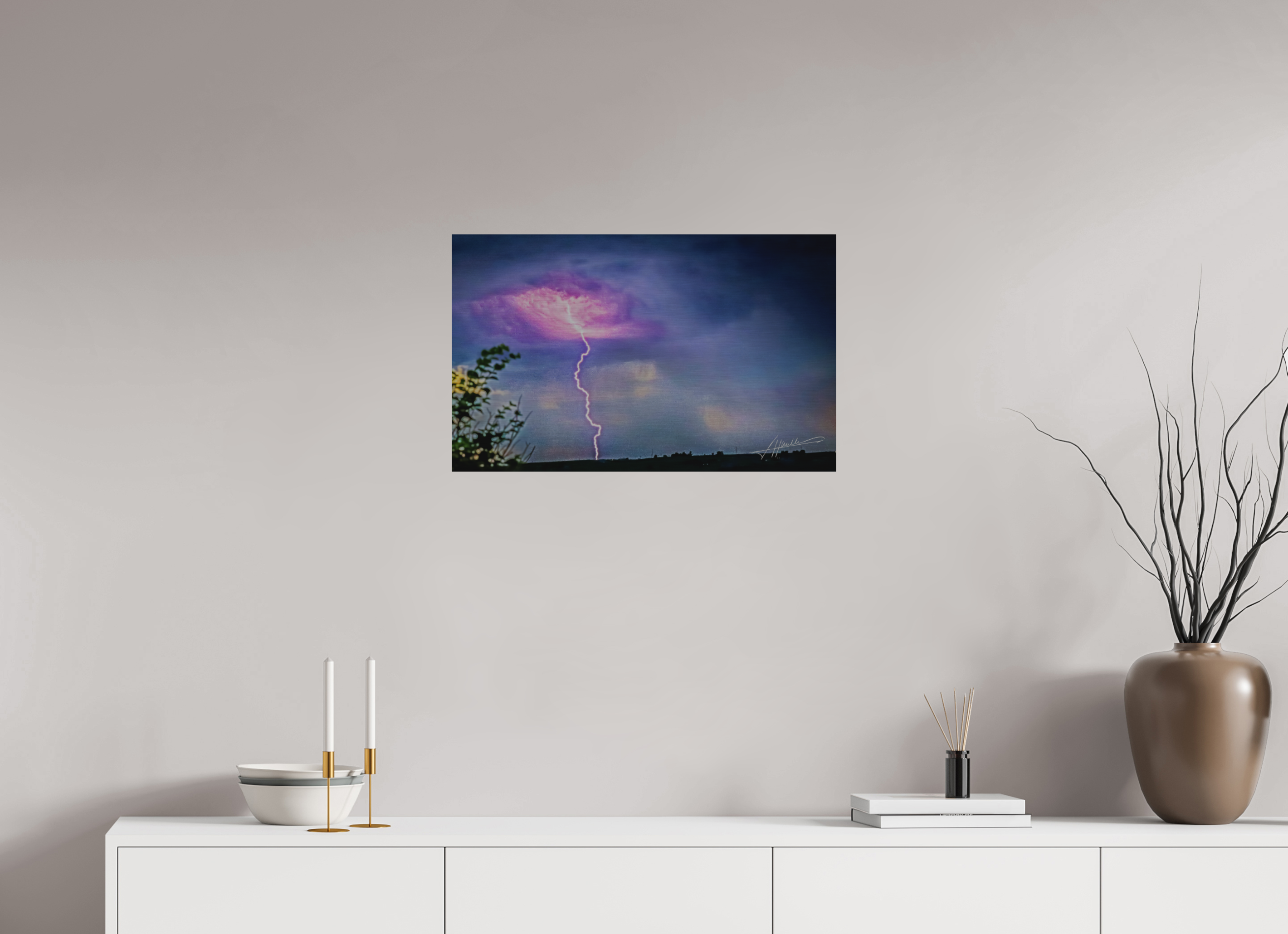 25.9 x 16″, Direct Brushed Aluminum Lightning Strike
