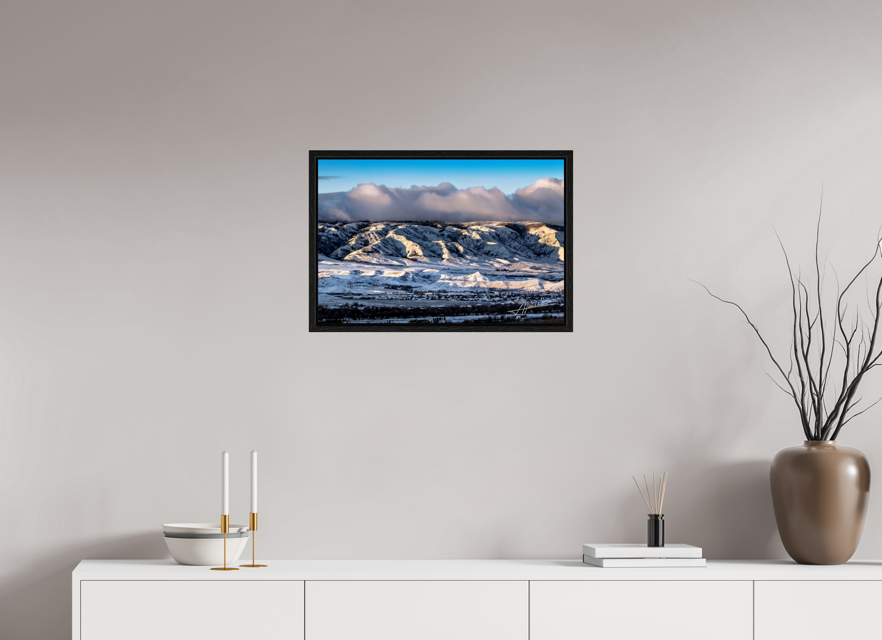 24 x 16″, Floater Frame Sunset After a Snow Storm