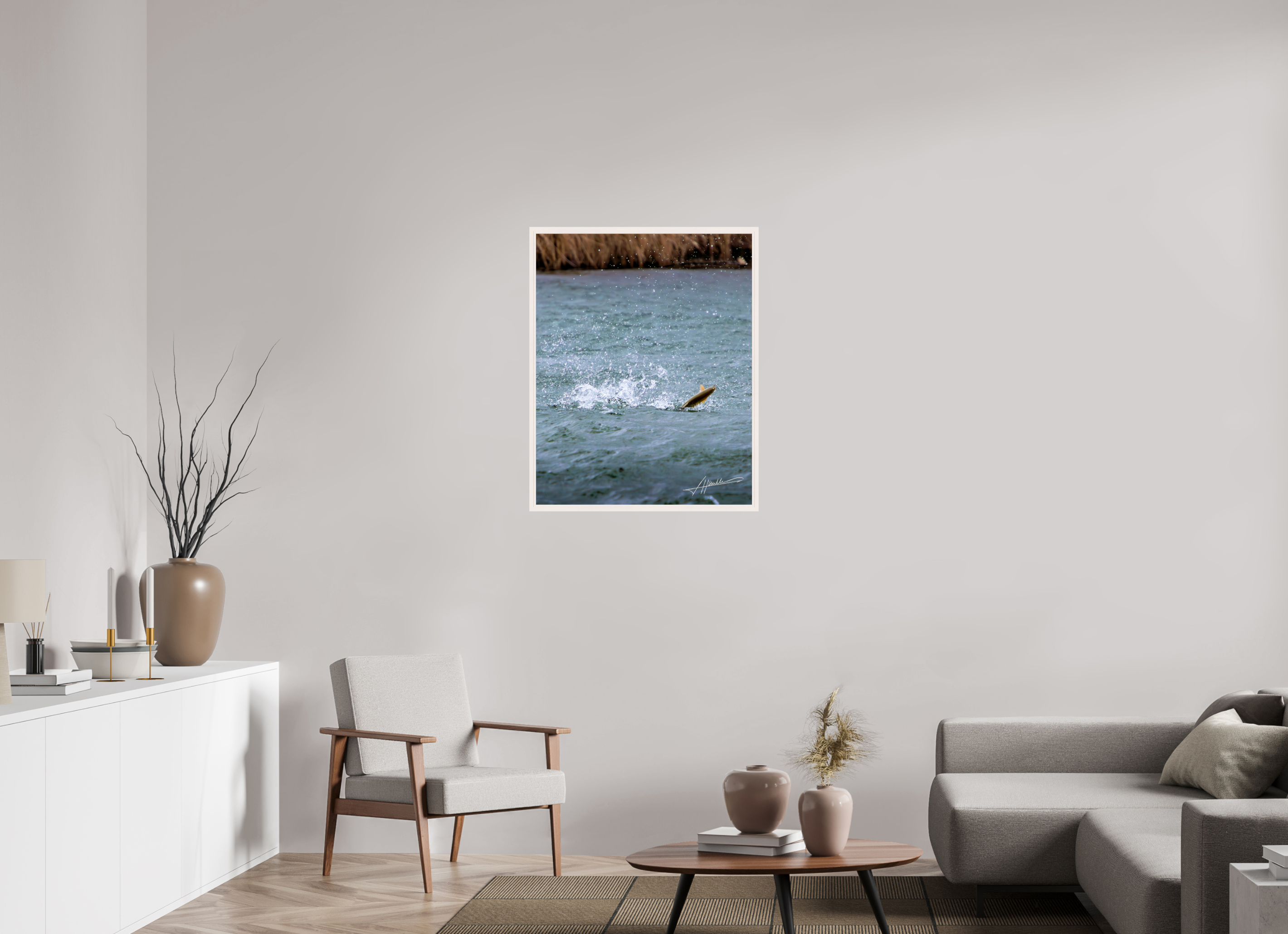 28 x 35″, Gallery Frame Jumping Rainbow Trout
