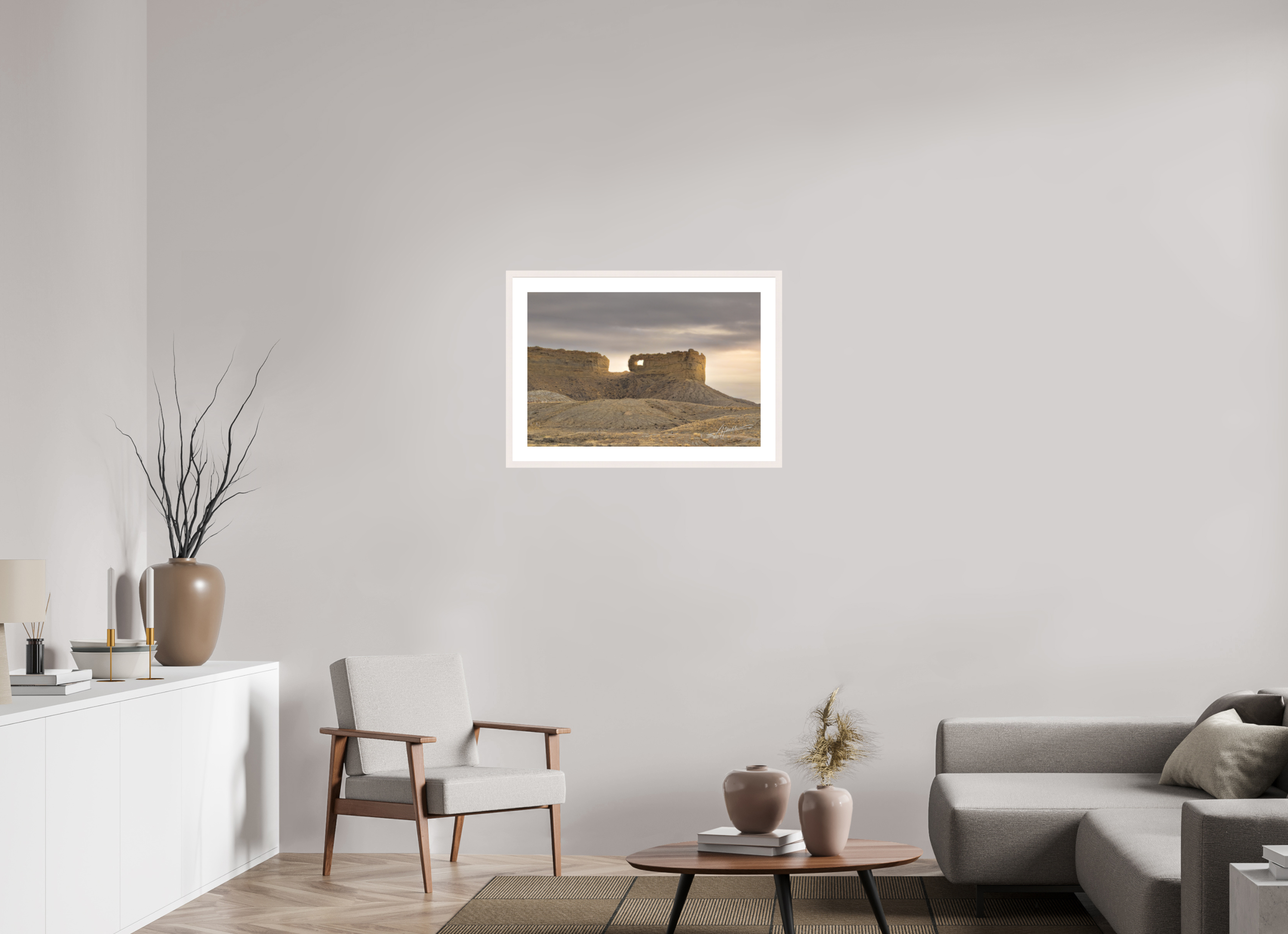 30 x 20″, Solid Wood Frame with Passe-partout Sun on the Buttes