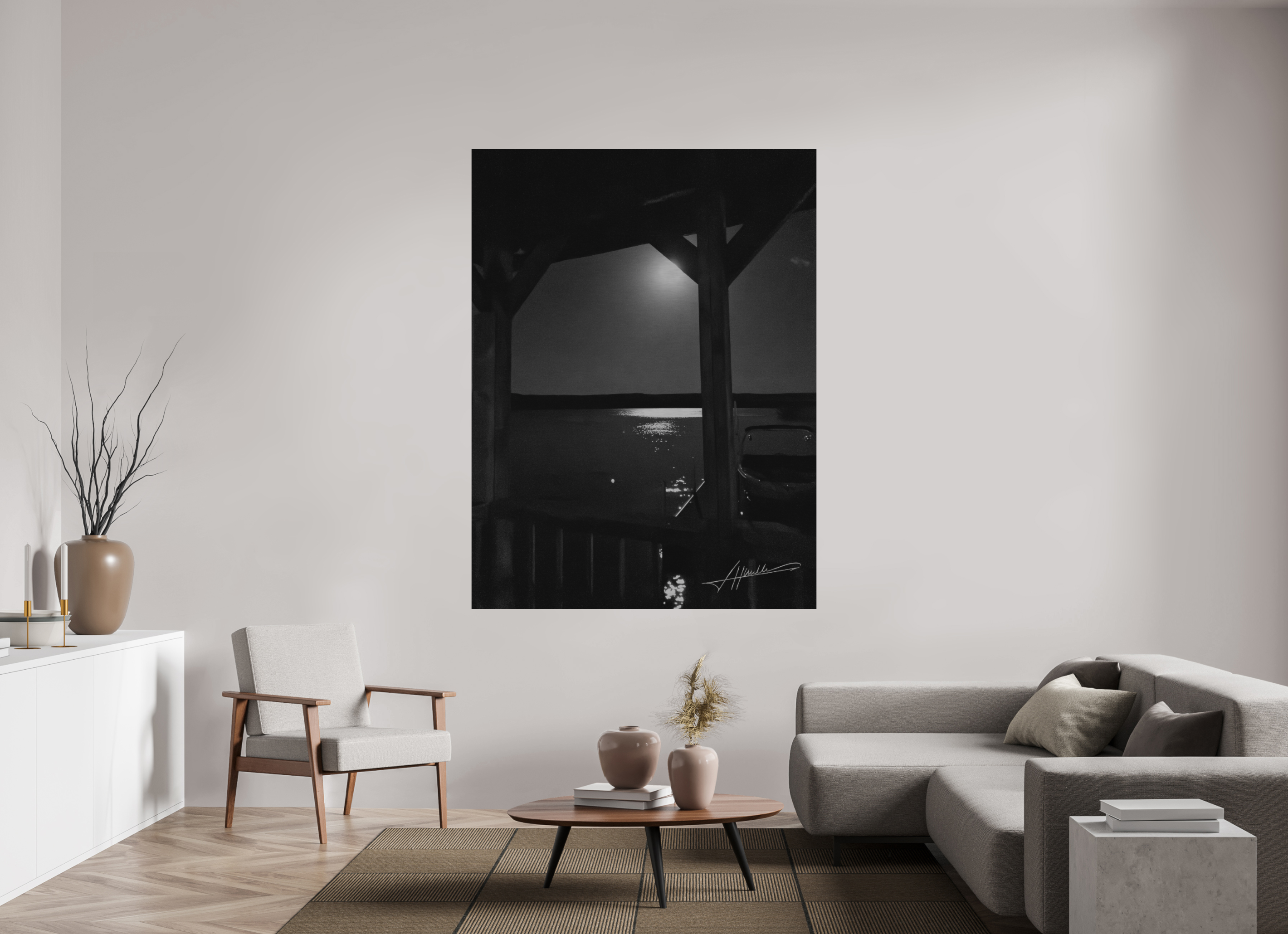 54 x 72″, Direct Brushed Aluminum A Night on the Water