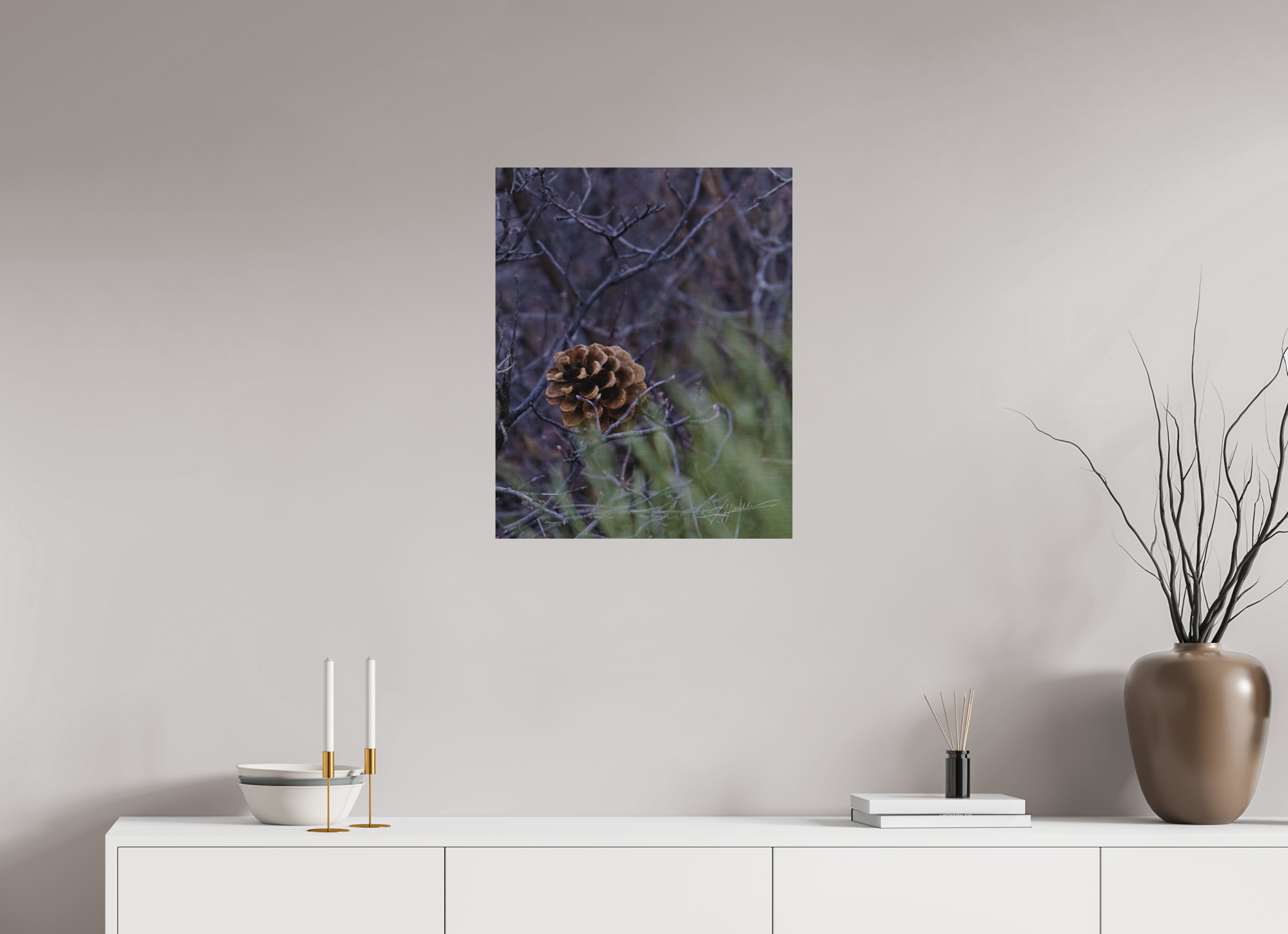 20 x 25″, Direct Brushed Aluminum Mountain Pinecone