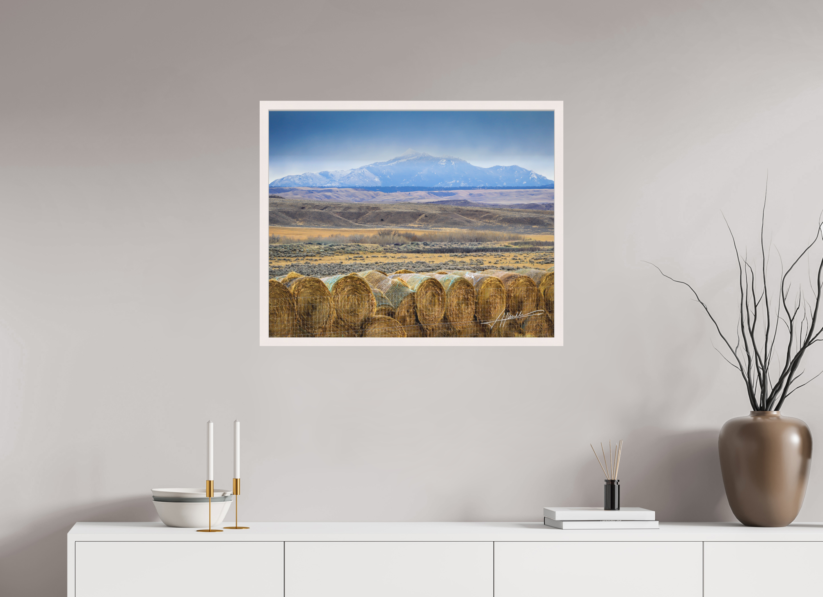 30 x 24″, Shadow Box Frame Hay Bales on the Prairie