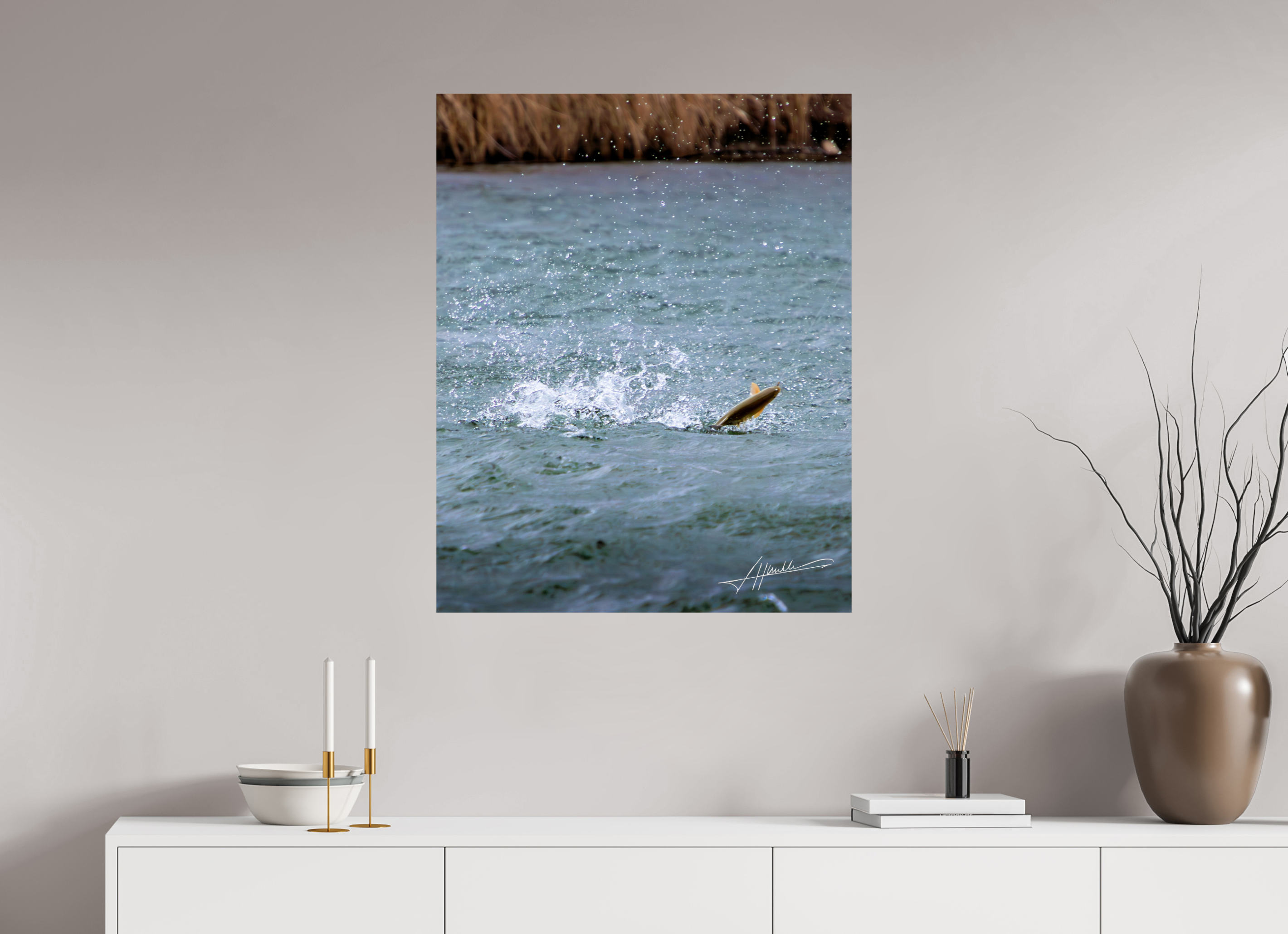 28 x 35″, ChromaLuxe HD Metal Jumping Rainbow Trout