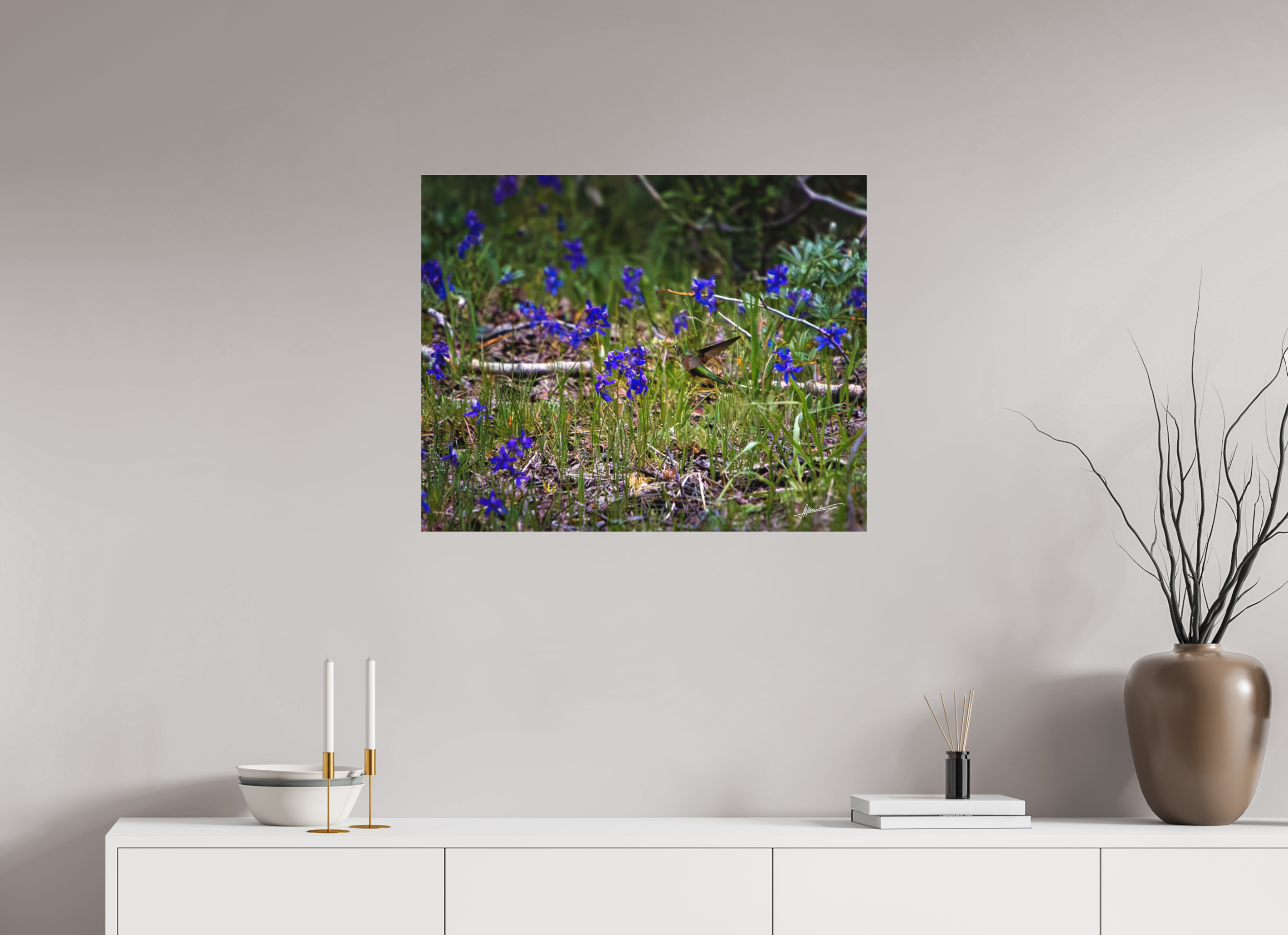 30 x 24″, Fine Pigment Under Acrylic Feeding Hummingbird