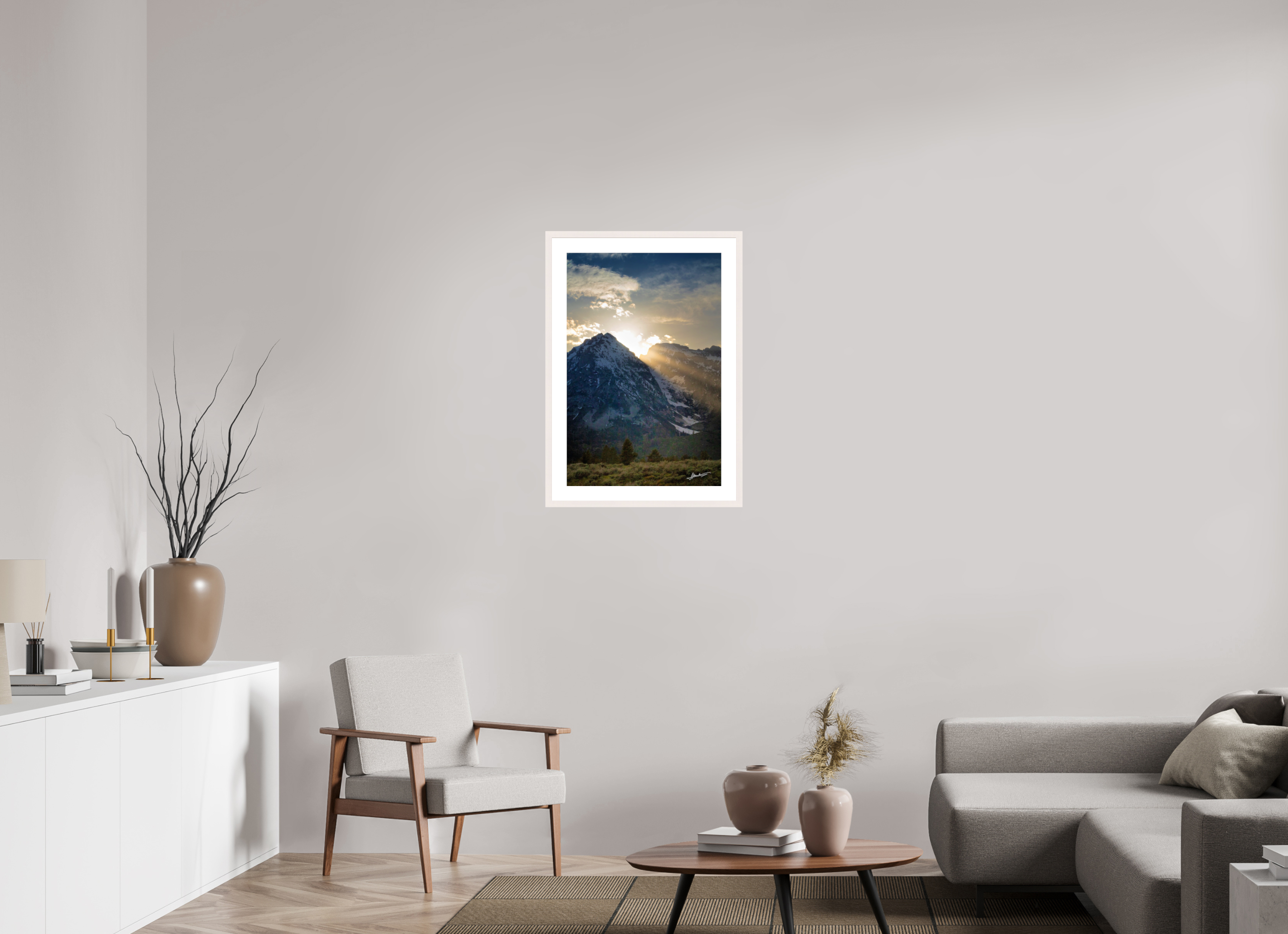 20 x 30″, Solid Wood Frame with Passe-partout Light on the Valley