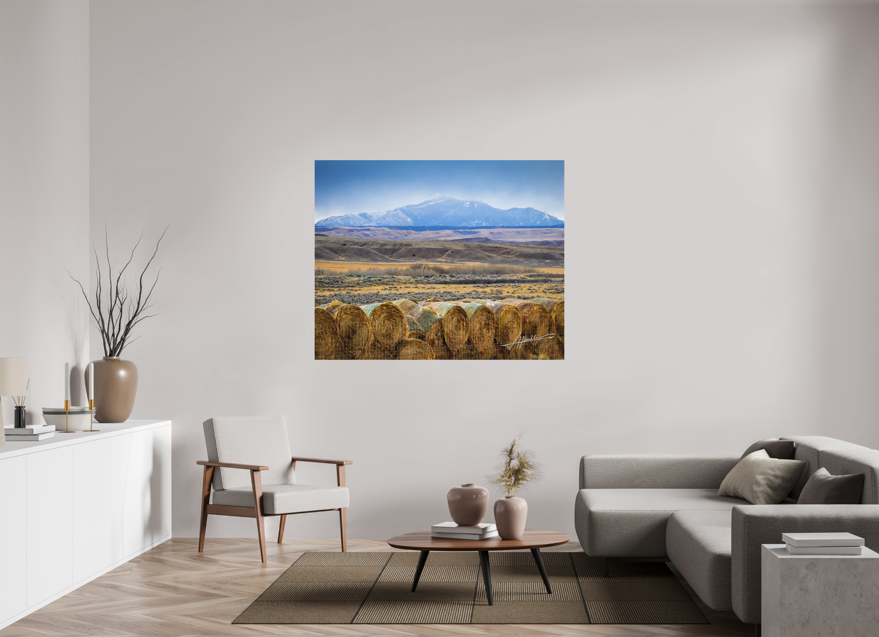 58.7 x 47″, Metal Dibond Hay Bales on the Prairie