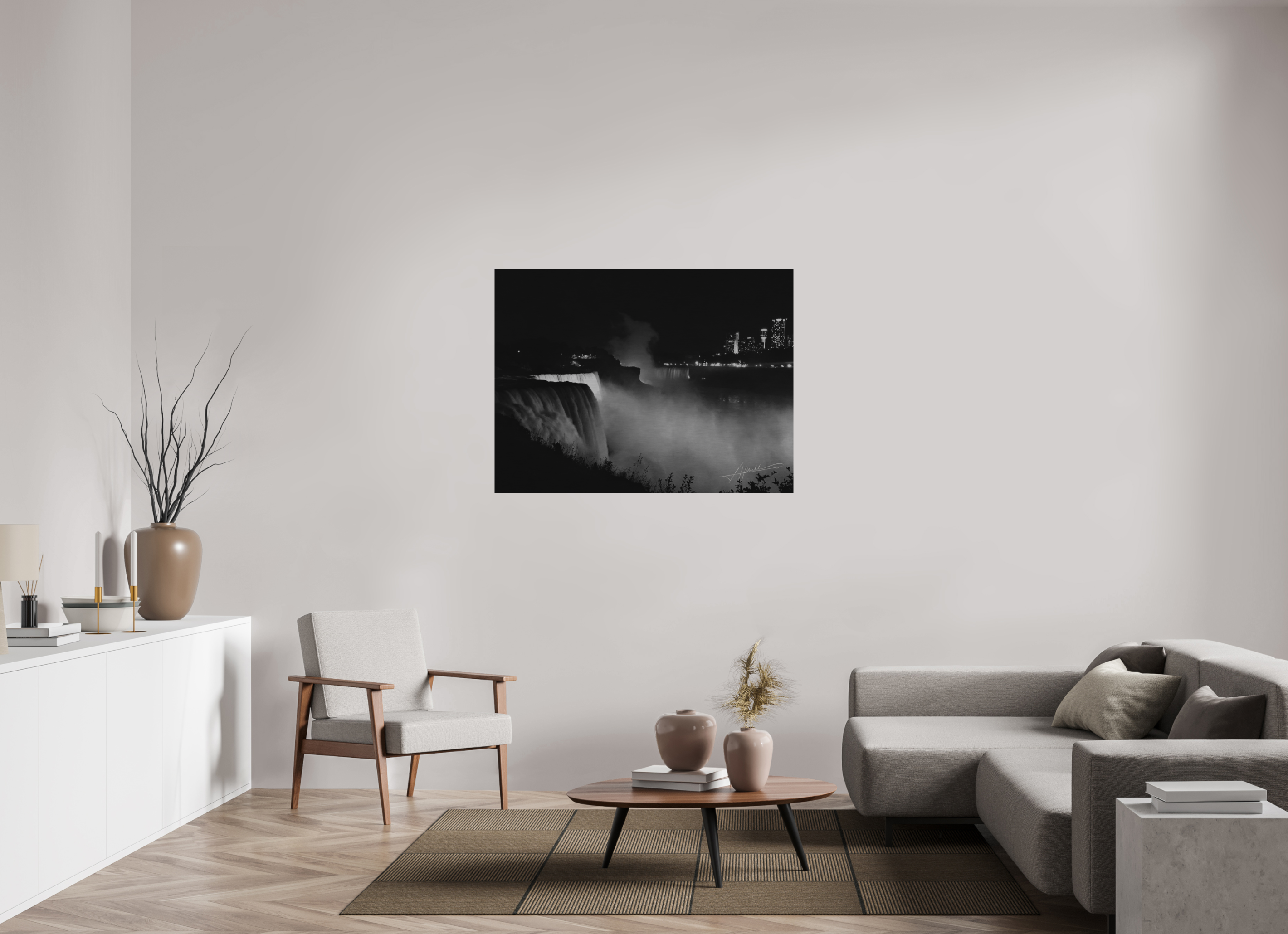48 x 36″, Direct Brushed Aluminum A Night at Niagara