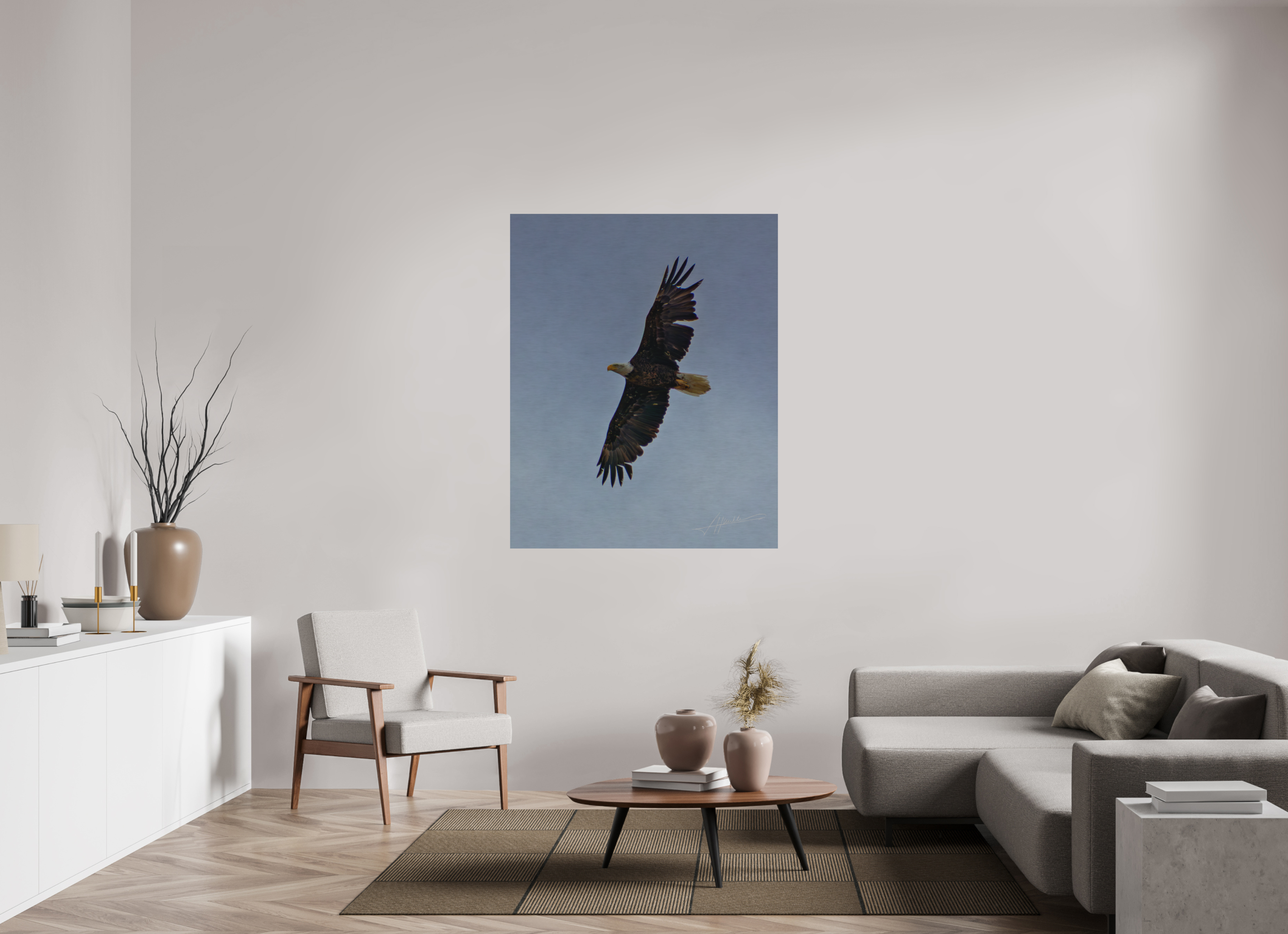 43 x 53.7″, Direct Brushed Aluminum Wings Spread