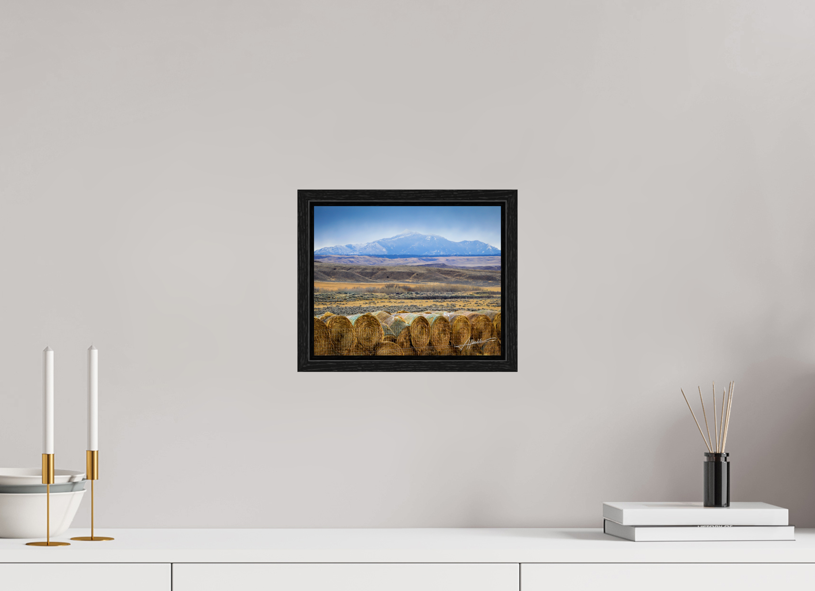10 x 8″, Floater Frame Hay Bales on the Prairie